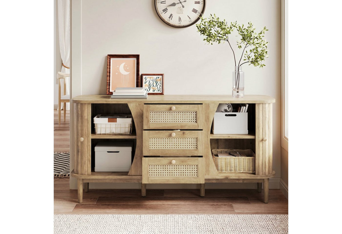 Japandi Rattan-Sideboard mit Schiebetüren
