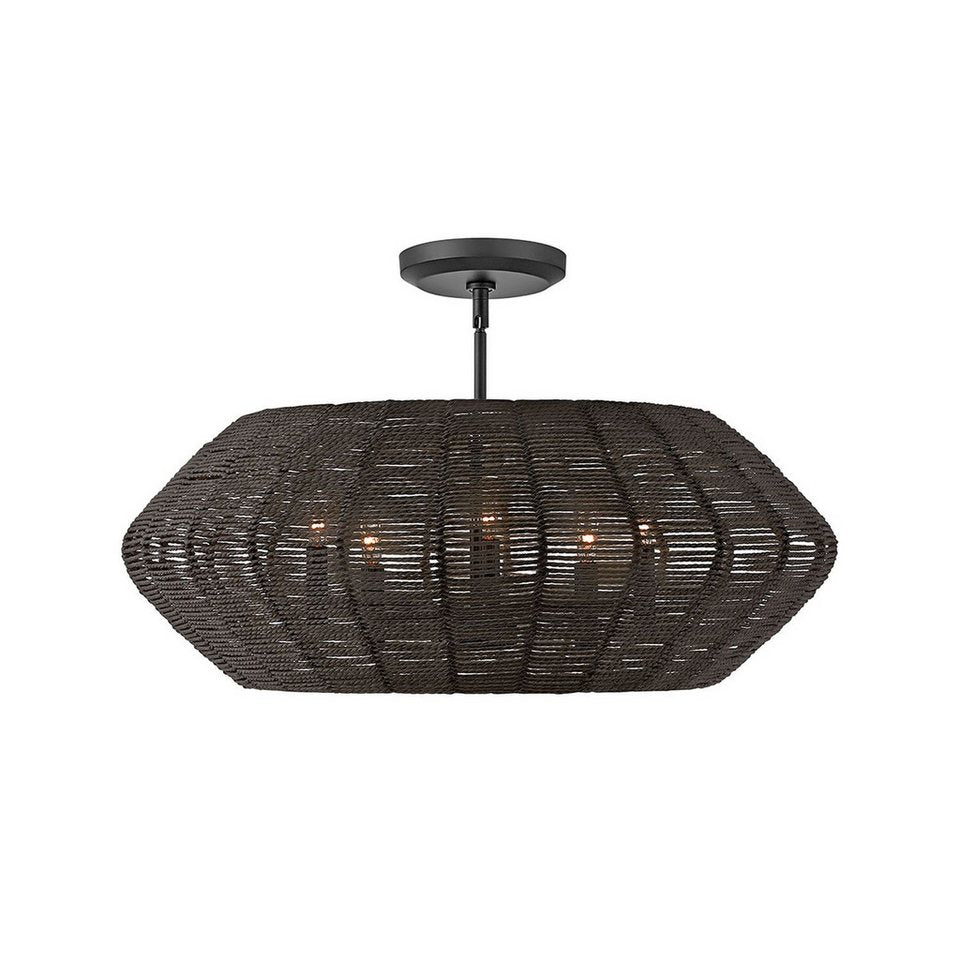 Große Japandi Pendelleuchte aus Rattan und Metall