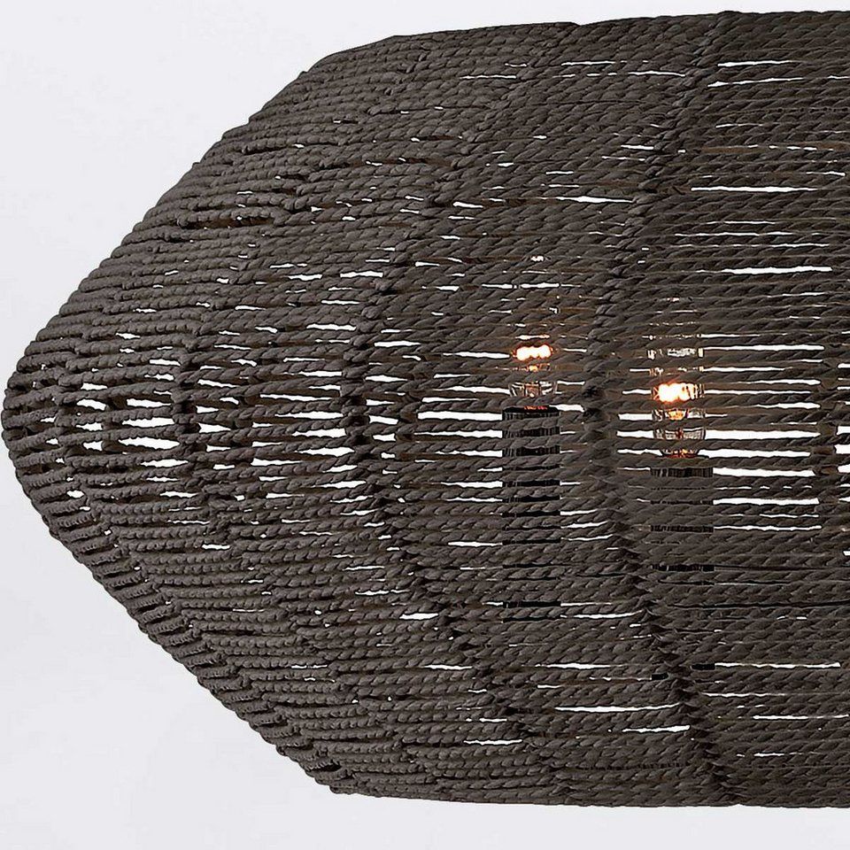 Große Japandi Pendelleuchte aus Rattan und Metall