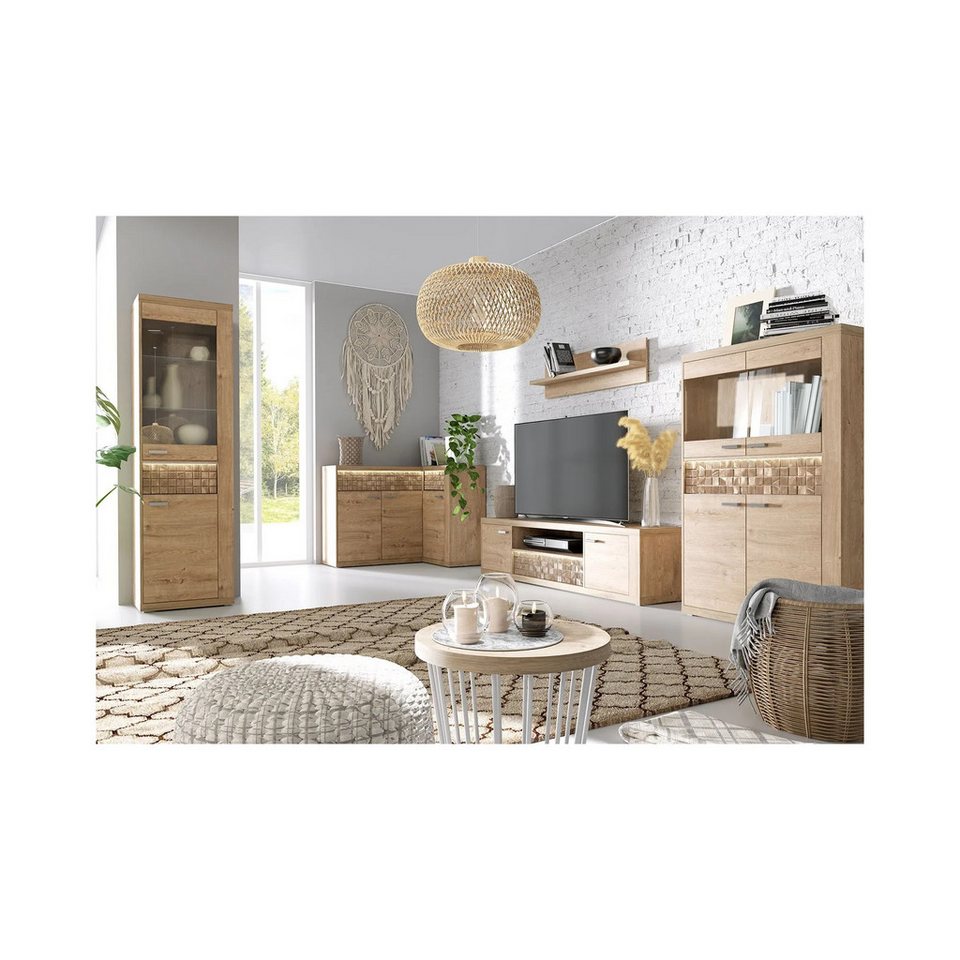 Japandi Bett in Naturholzoptik mit Bettkasten