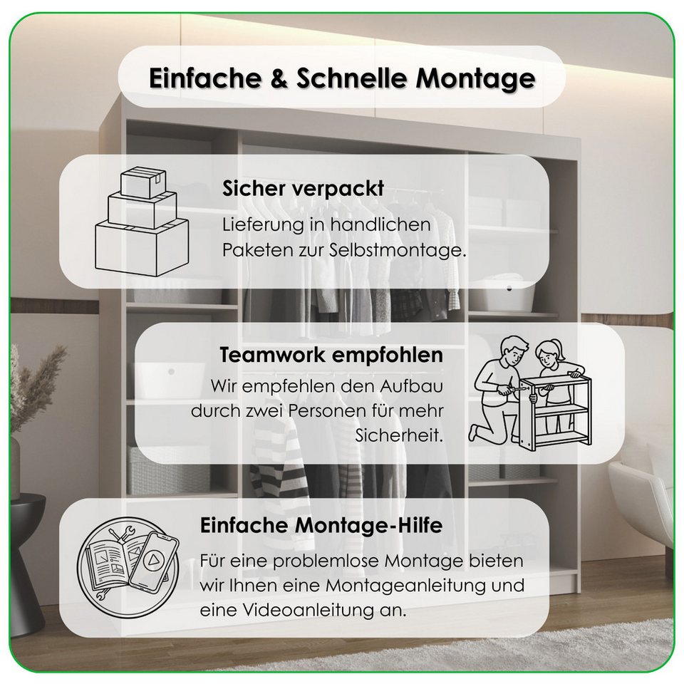 Japandi Schiebetürenschrank mit Spiegel