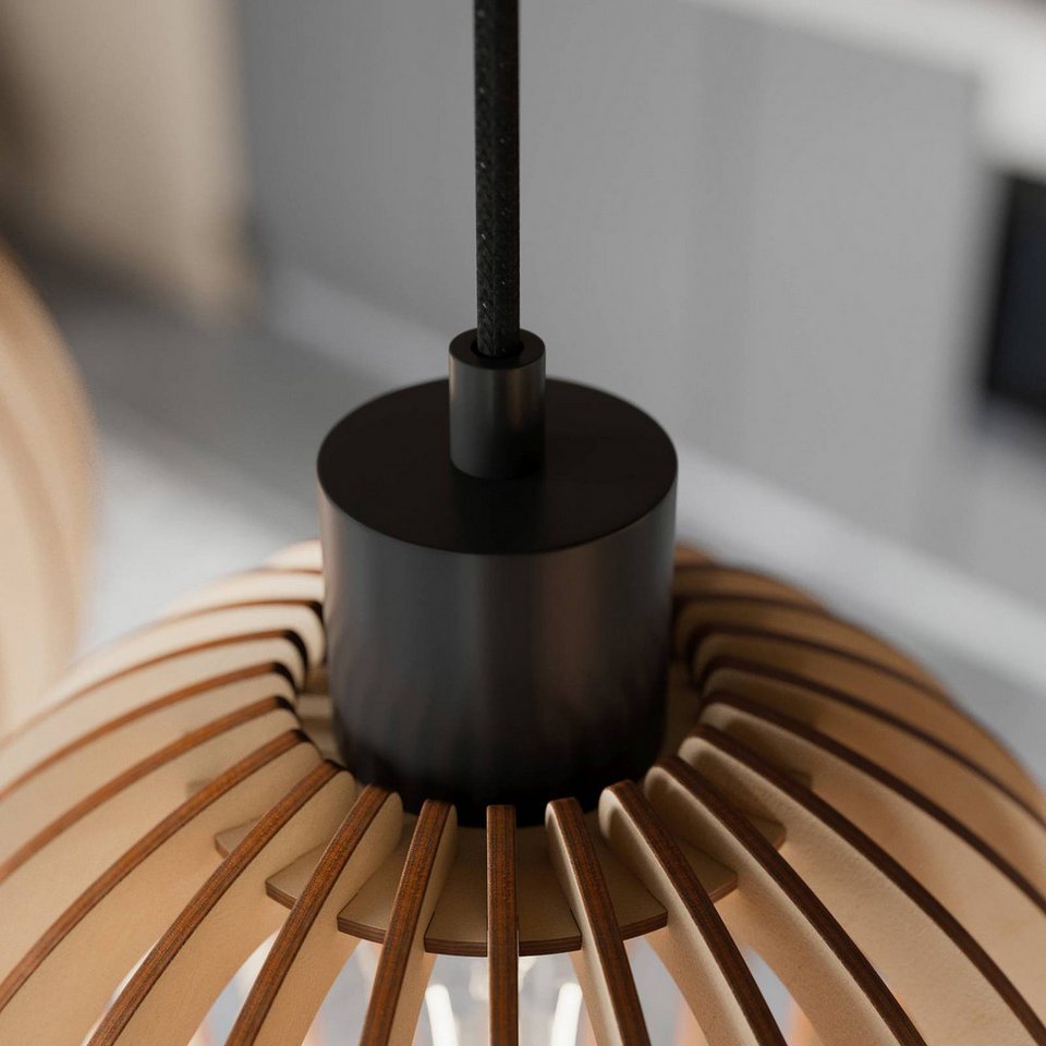 Japandi Pendelleuchte aus Holz mit 4 Leuchten