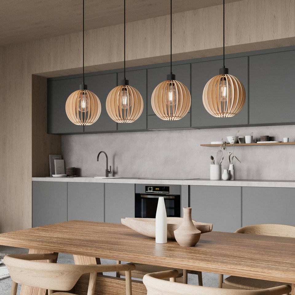 Japandi Pendelleuchte aus Holz mit 4 Leuchten