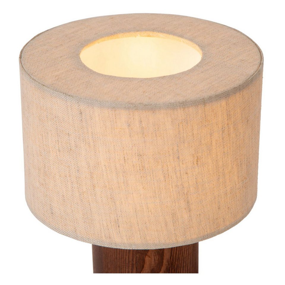 Japandi Nachttischlampe aus Holz und Stoff in Natur Braun