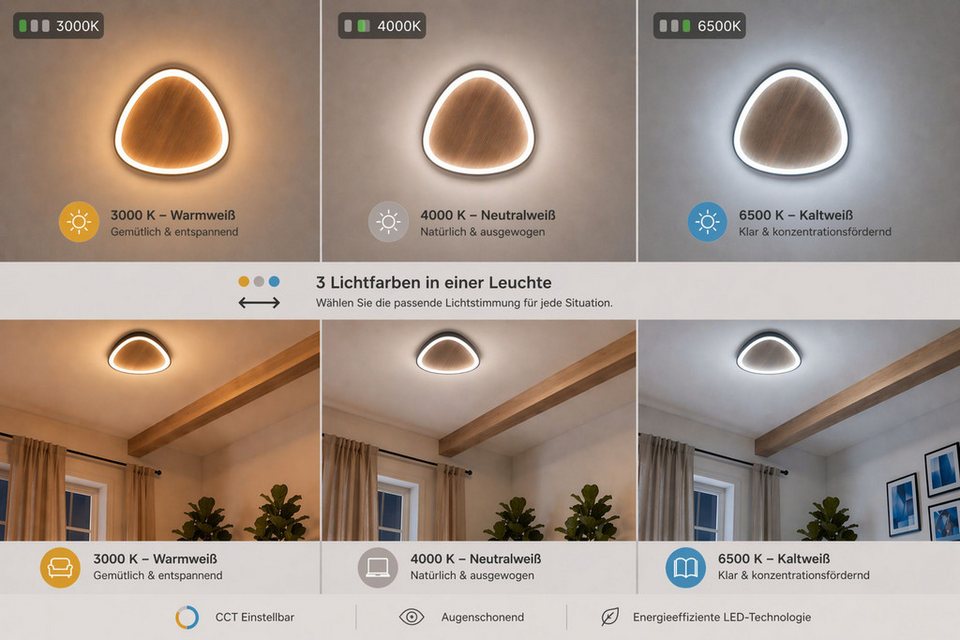 Japandi LED-Deckenleuchte aus Holz und Aluminium