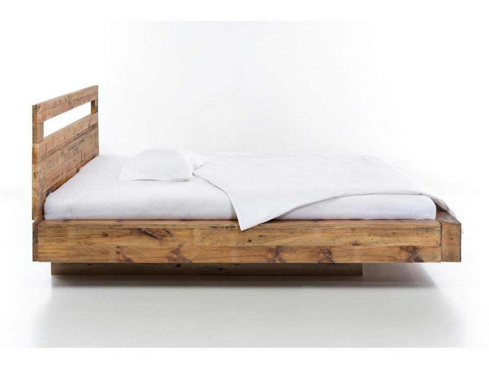 Rustikales Japandi Bett aus Pinienholz