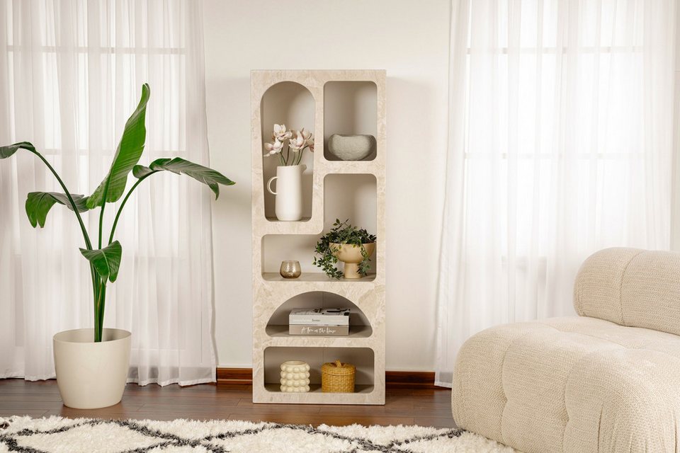 Japandi Bücherregal im Boho-Design mit offenen Fächern