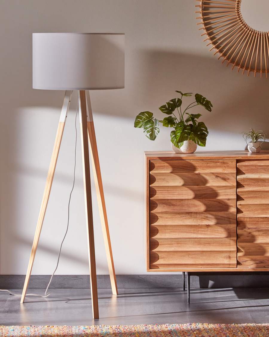 Stehlampe Japandi Holz Weiß