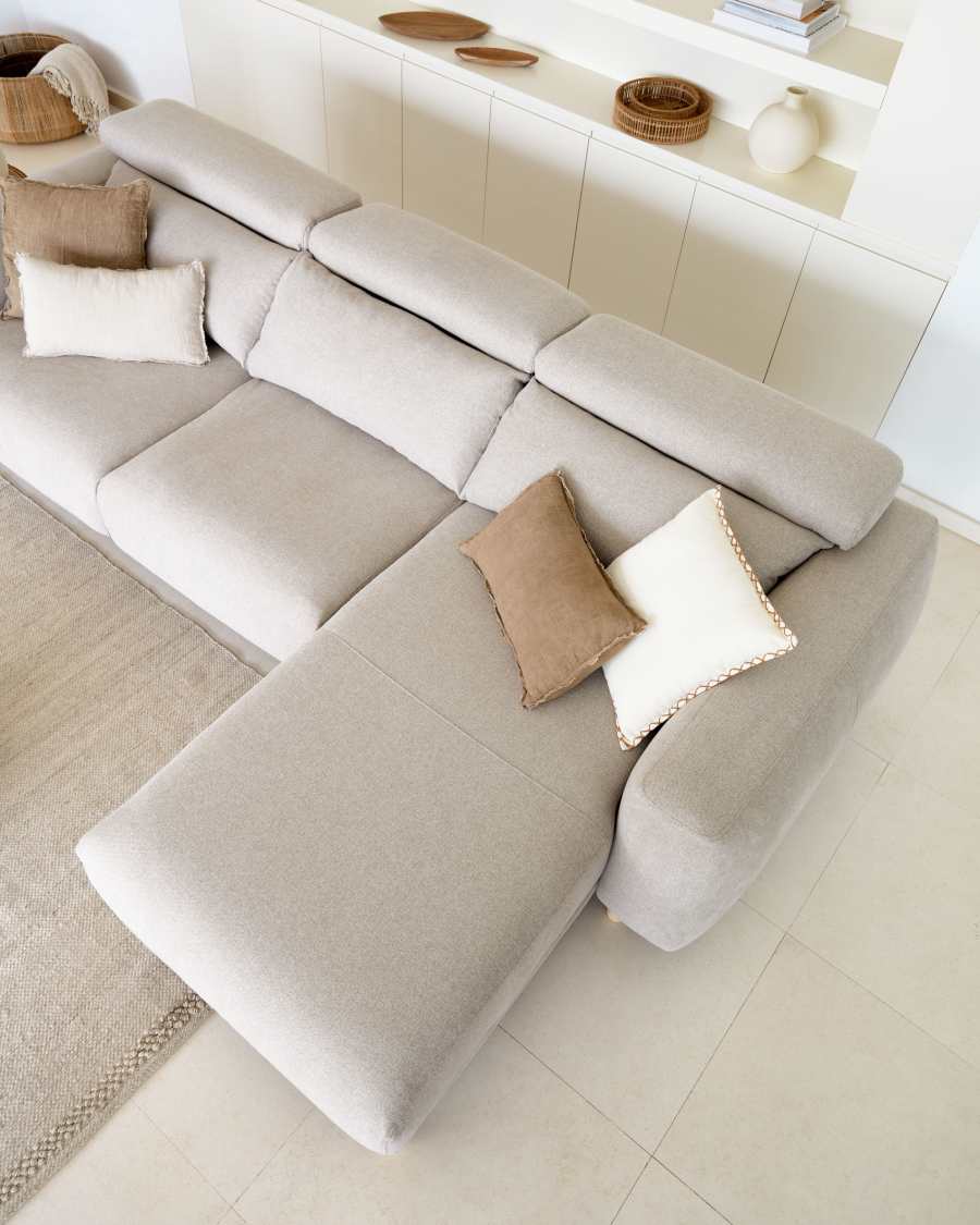 Japandi Sofa mit Récamiere Rechts Beige