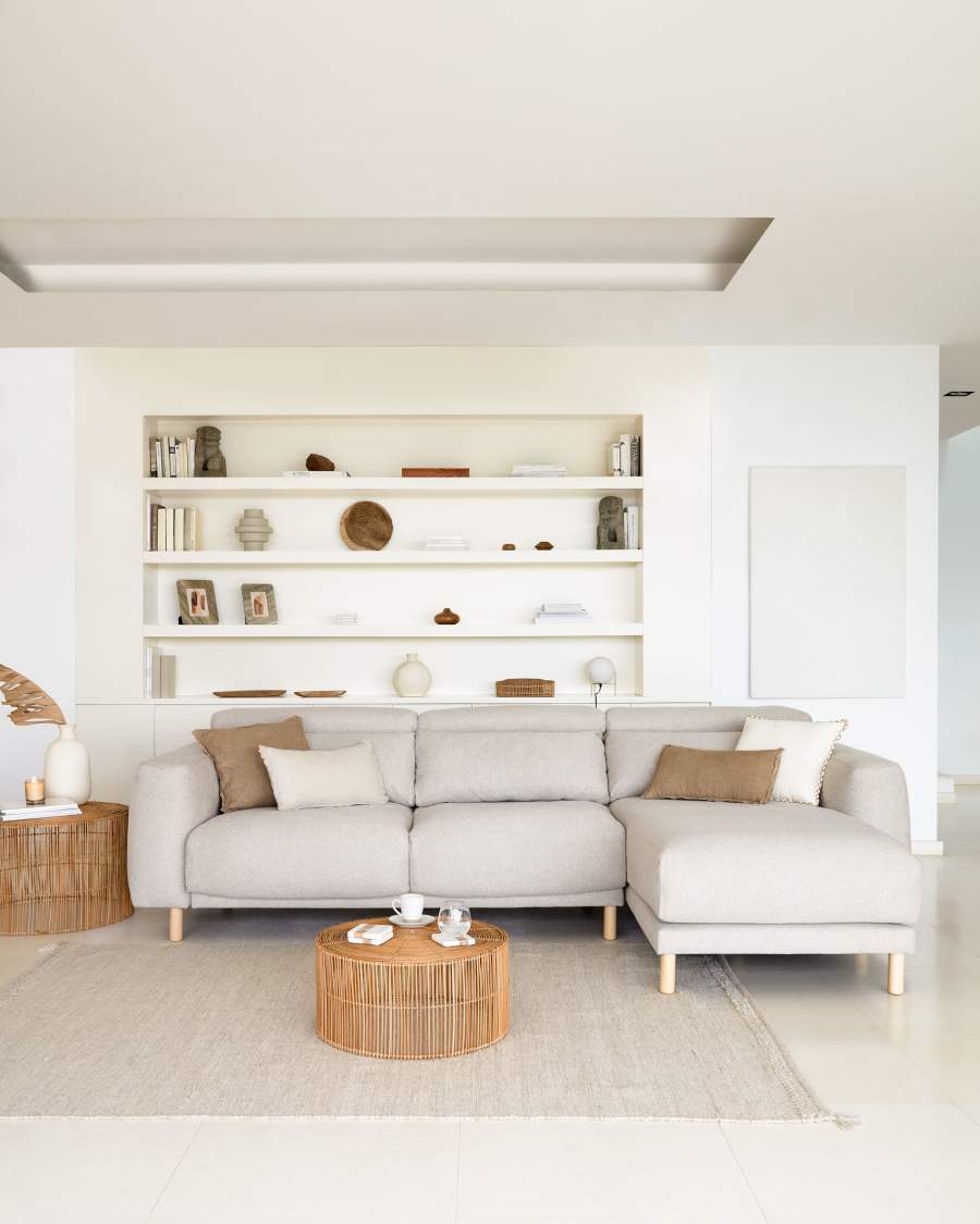 Japandi Sofa mit Récamiere Rechts Beige