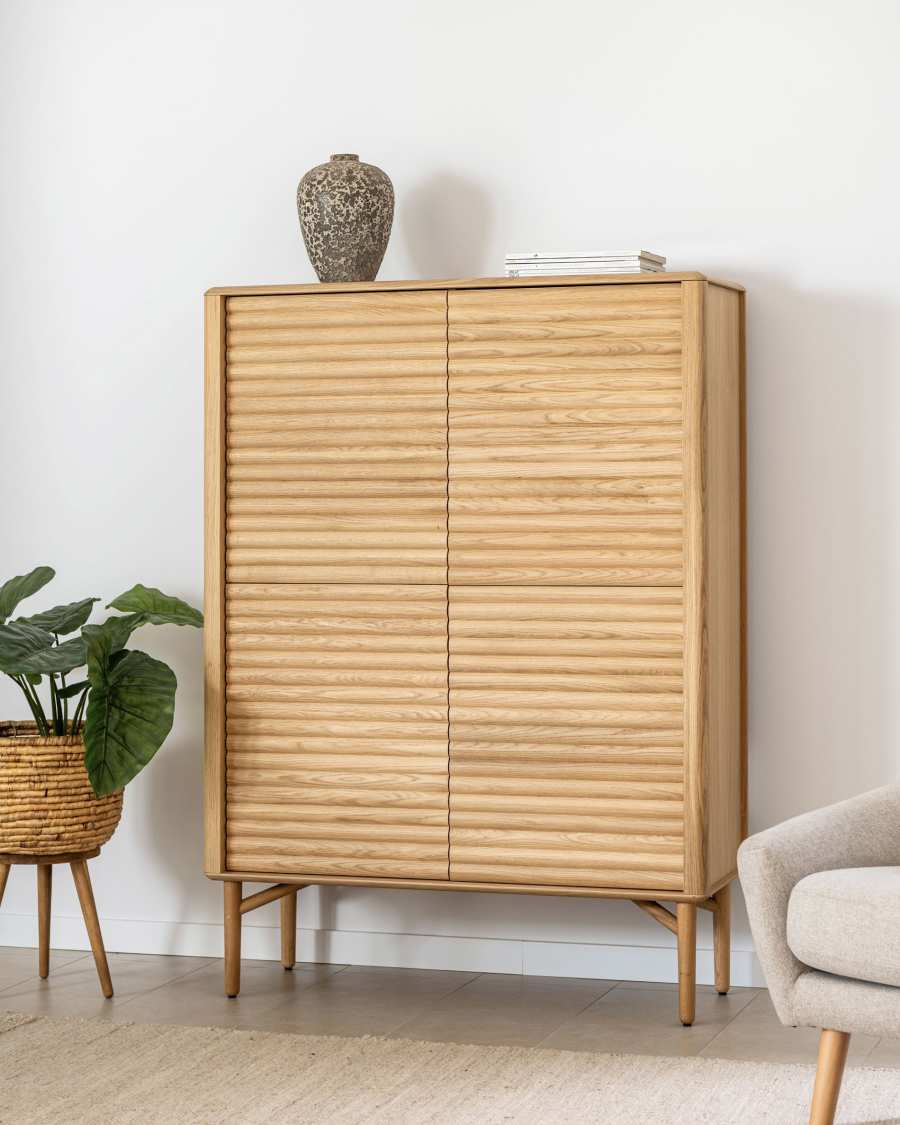 Highboard Japandi Eichenholz 4 Türen 104x144 cm