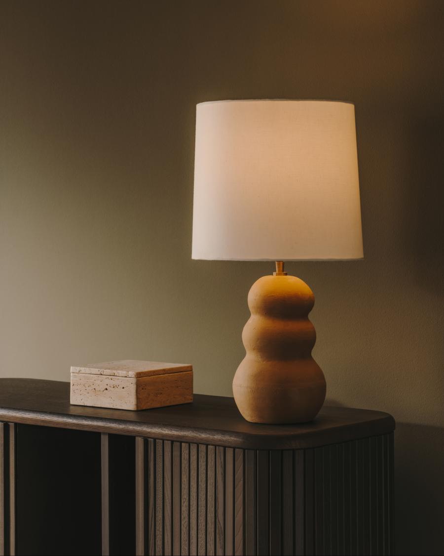 Japandi Tischlampe Terrakotta mit Weißem Schirm