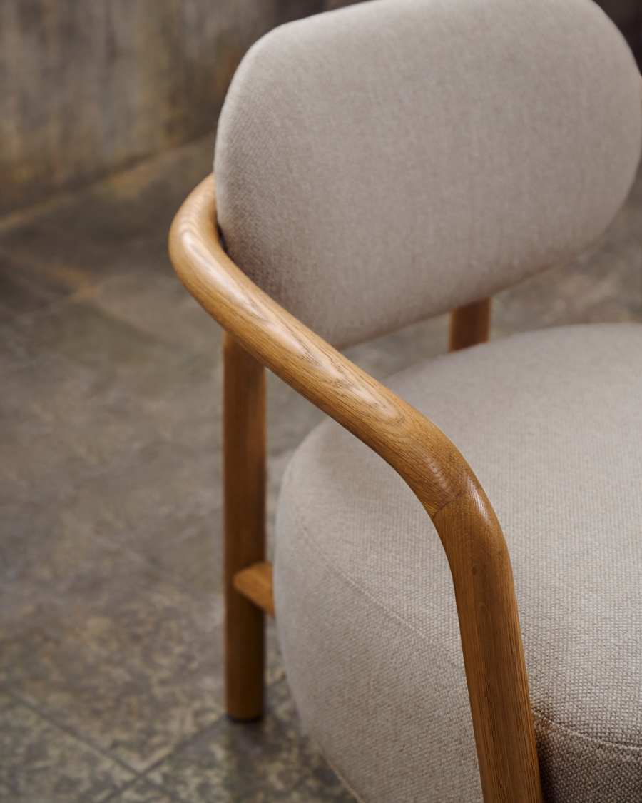 Sessel Japandi Beige Eichenholz Natur
