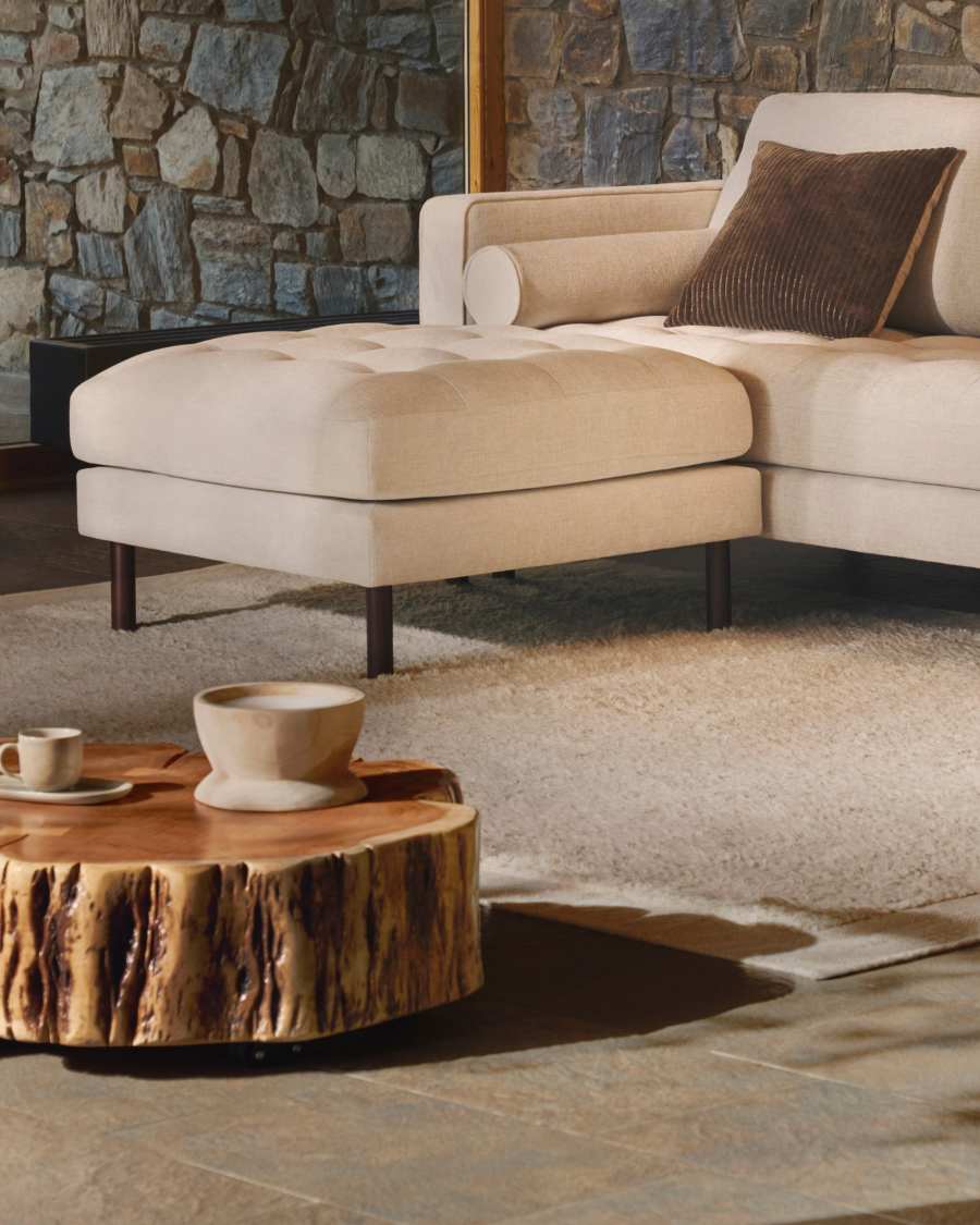 Couchtisch Japandi Akazienholz Gebleicht mit Rollen 65 cm