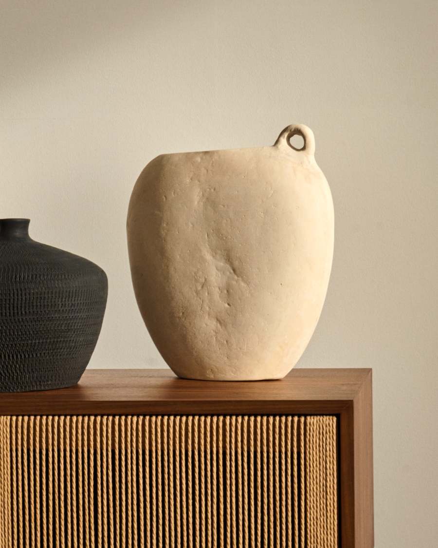 Japandi Vase Weiß aus Pappmaché 37 cm