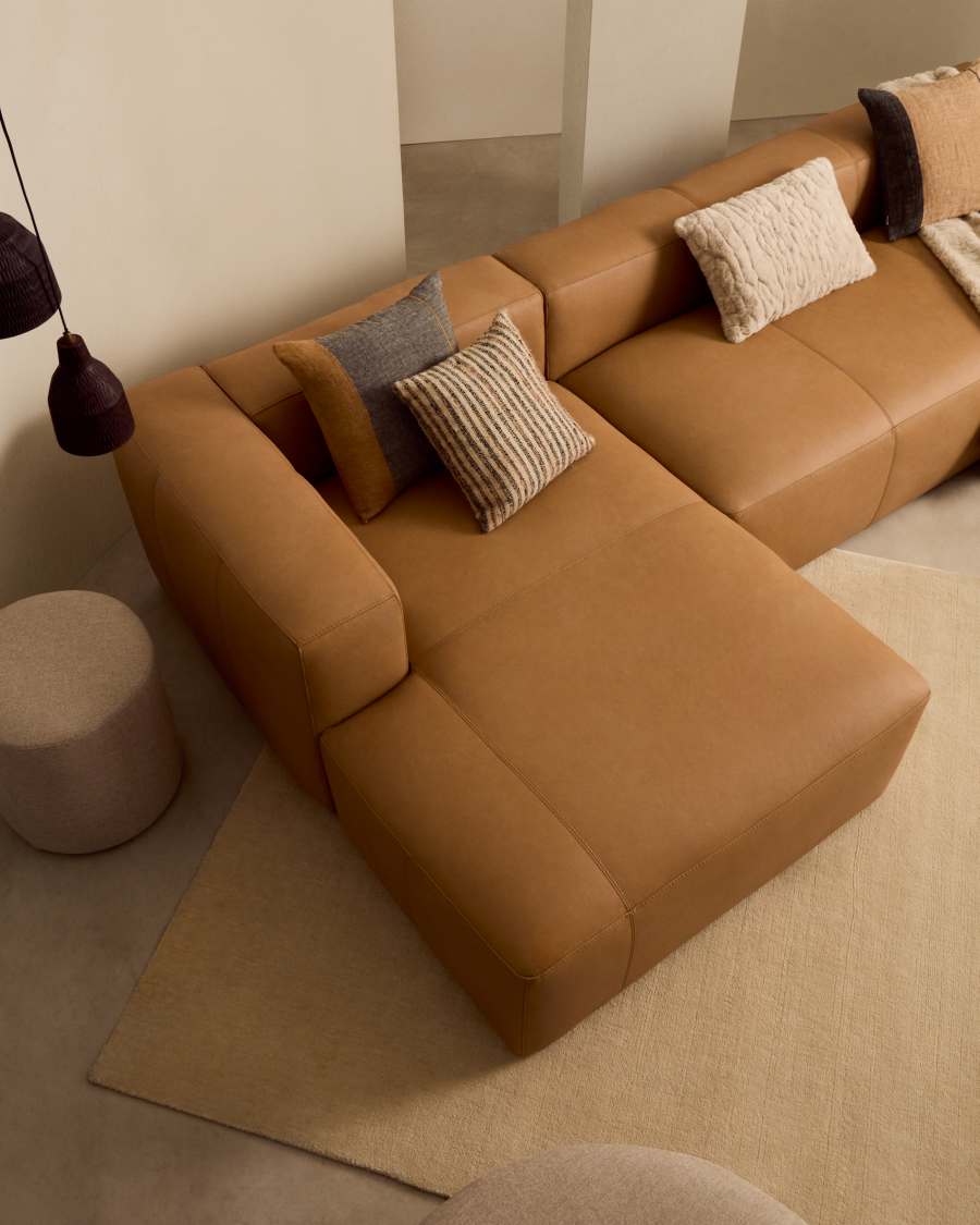 Japandi Chaiselongue Links Braun Leder