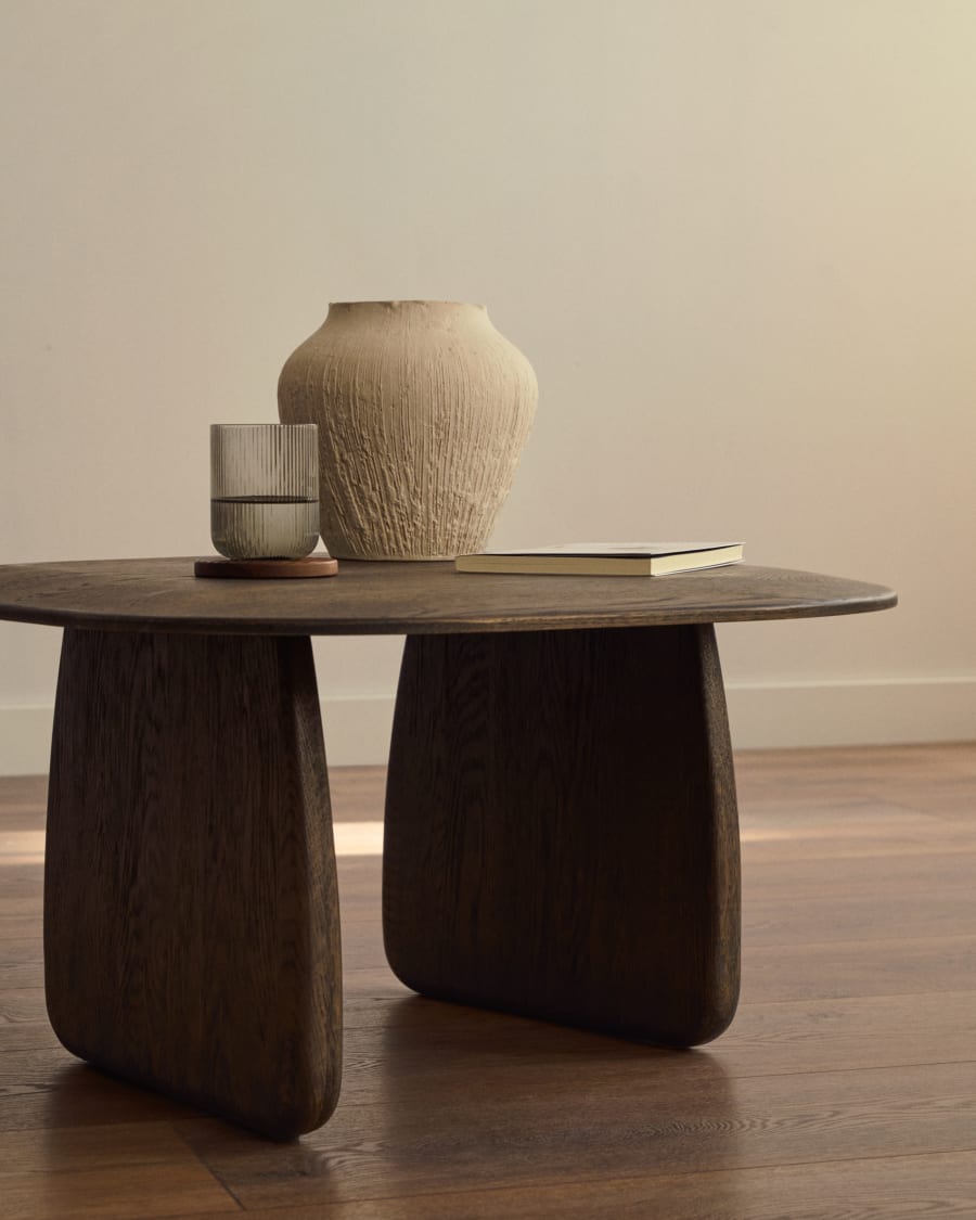 Dunkler Japandi Beistelltisch aus Holz