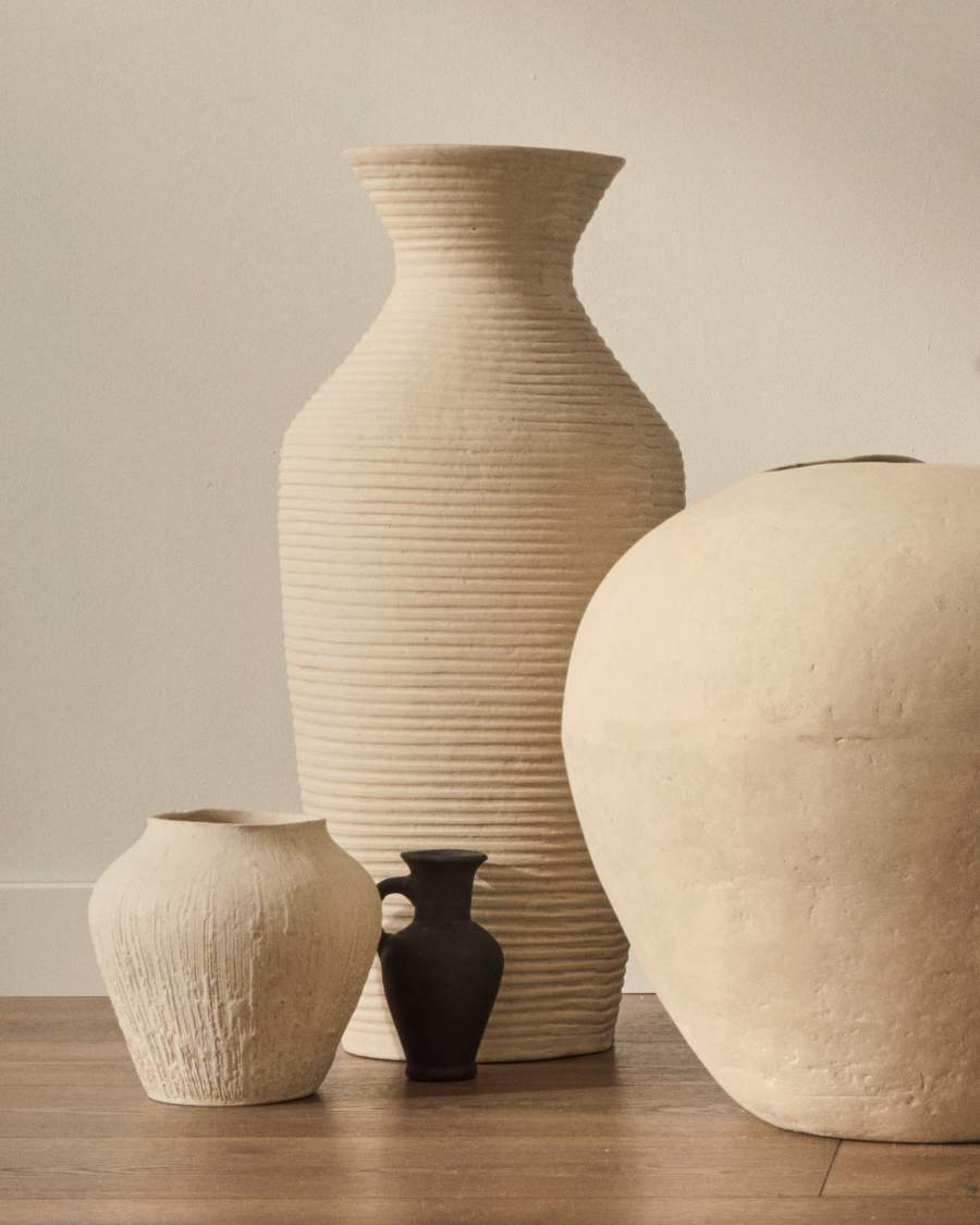 Japandi Vase Weiß aus Pappmaché 72 cm