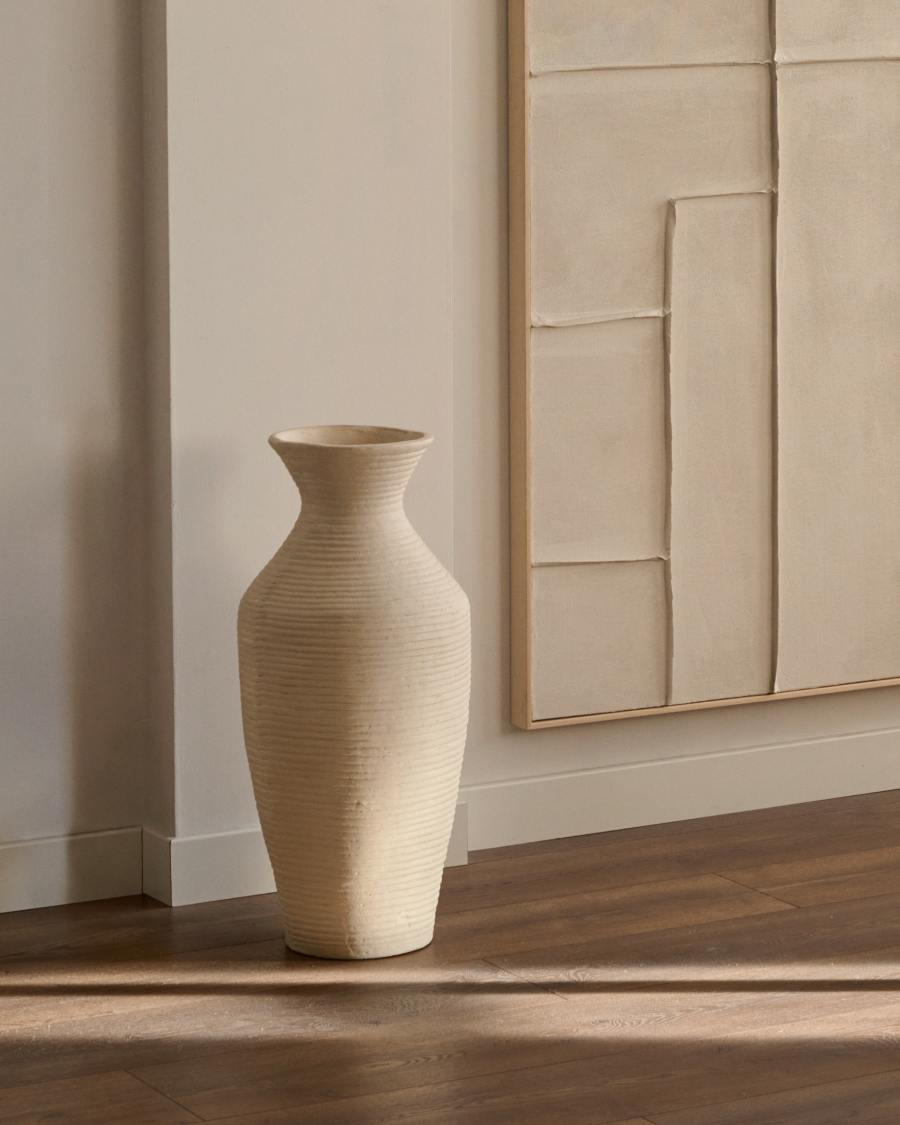 Japandi Vase Weiß aus Pappmaché 72 cm
