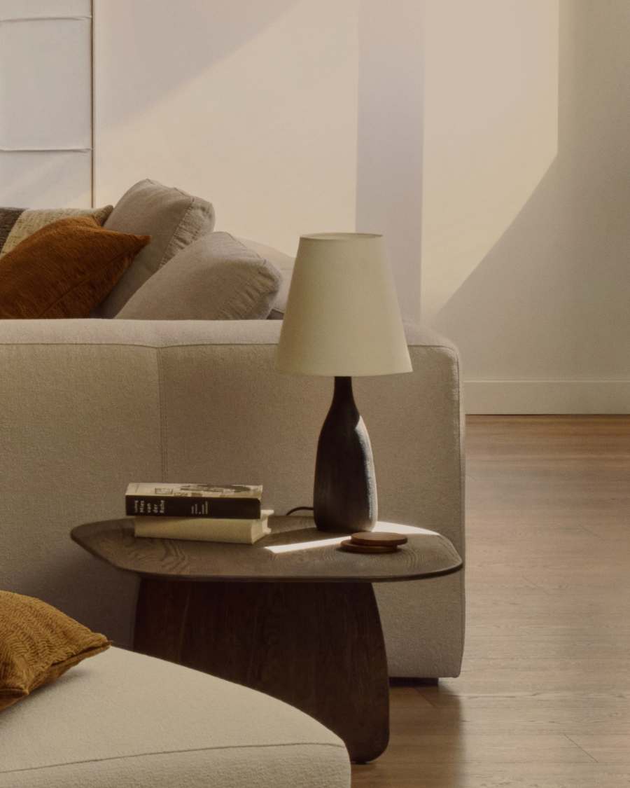Japandi Tischlampe aus Holz in Schwarz