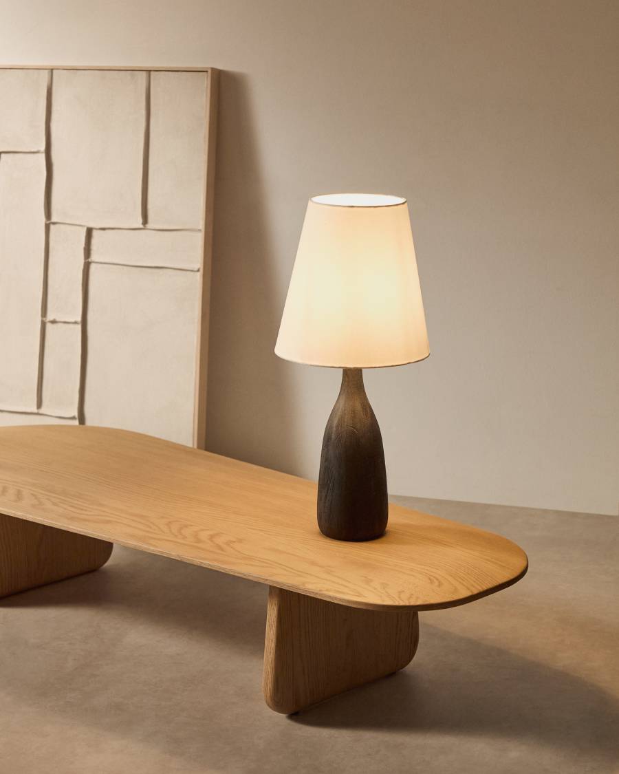 Japandi Tischlampe aus Holz in Schwarz