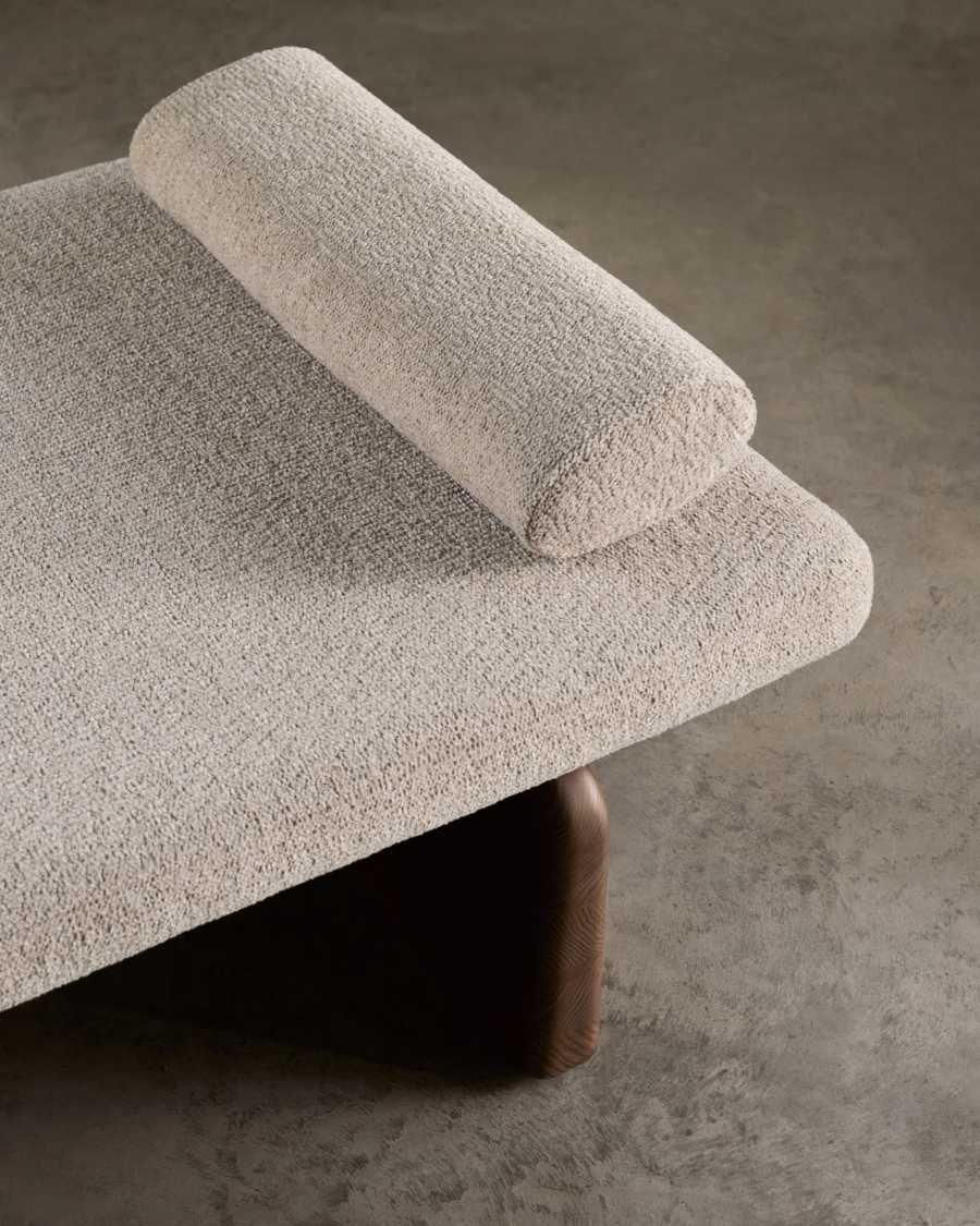 Chaiselongue Japandi Beige Chenille Eschenholz Walnuss