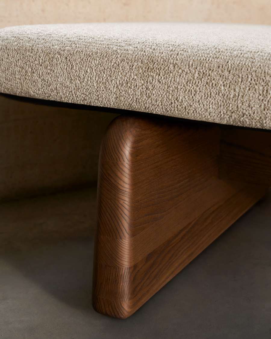 Chaiselongue Japandi Beige Chenille Eschenholz Walnuss