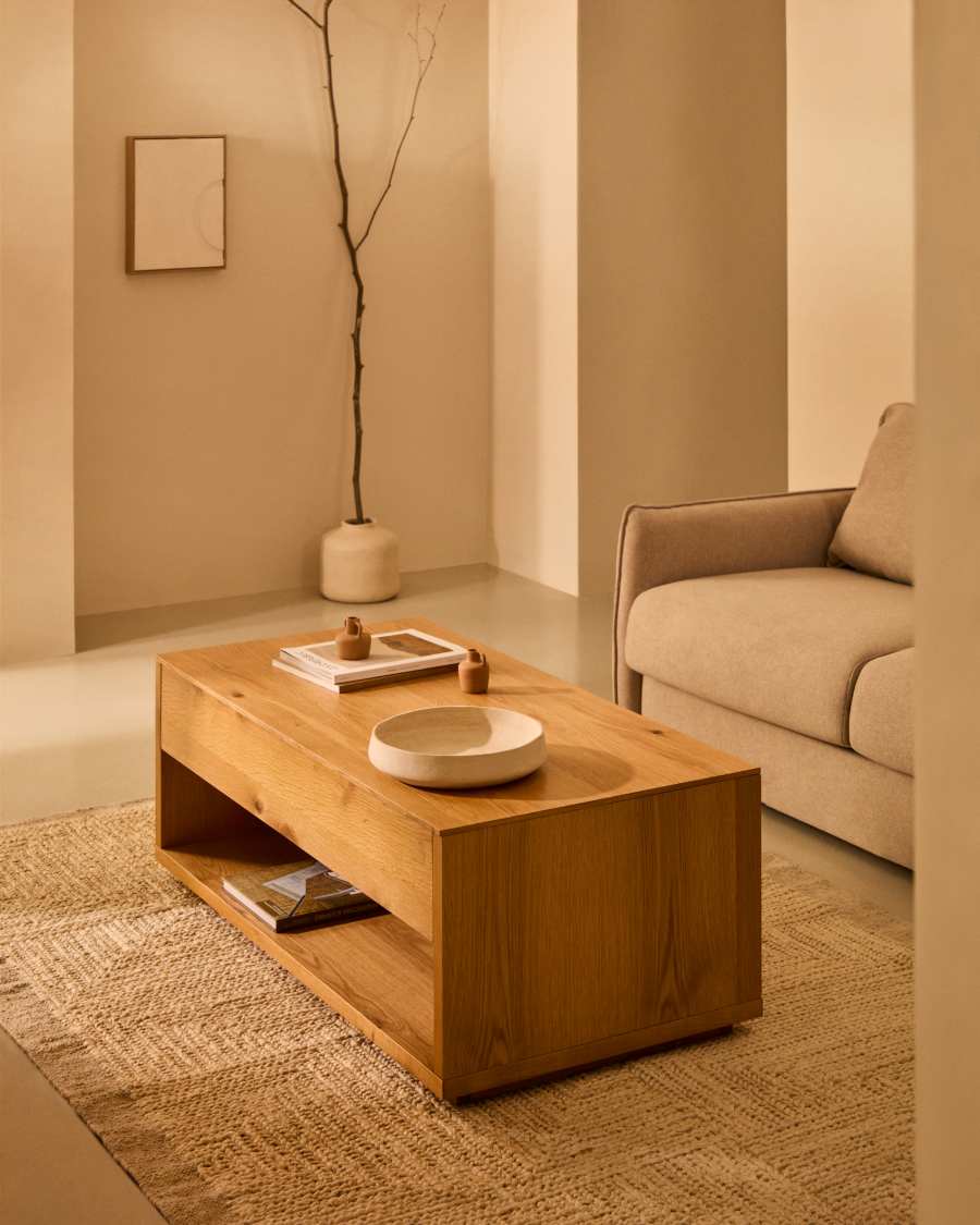 Couchtisch Japandi Eichenfurnier Natur Klappbar 120x60 cm