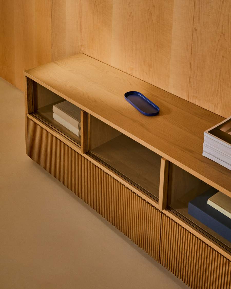Sideboard Japandi Eichenfurnier Glas 4 Türen 200x54 cm