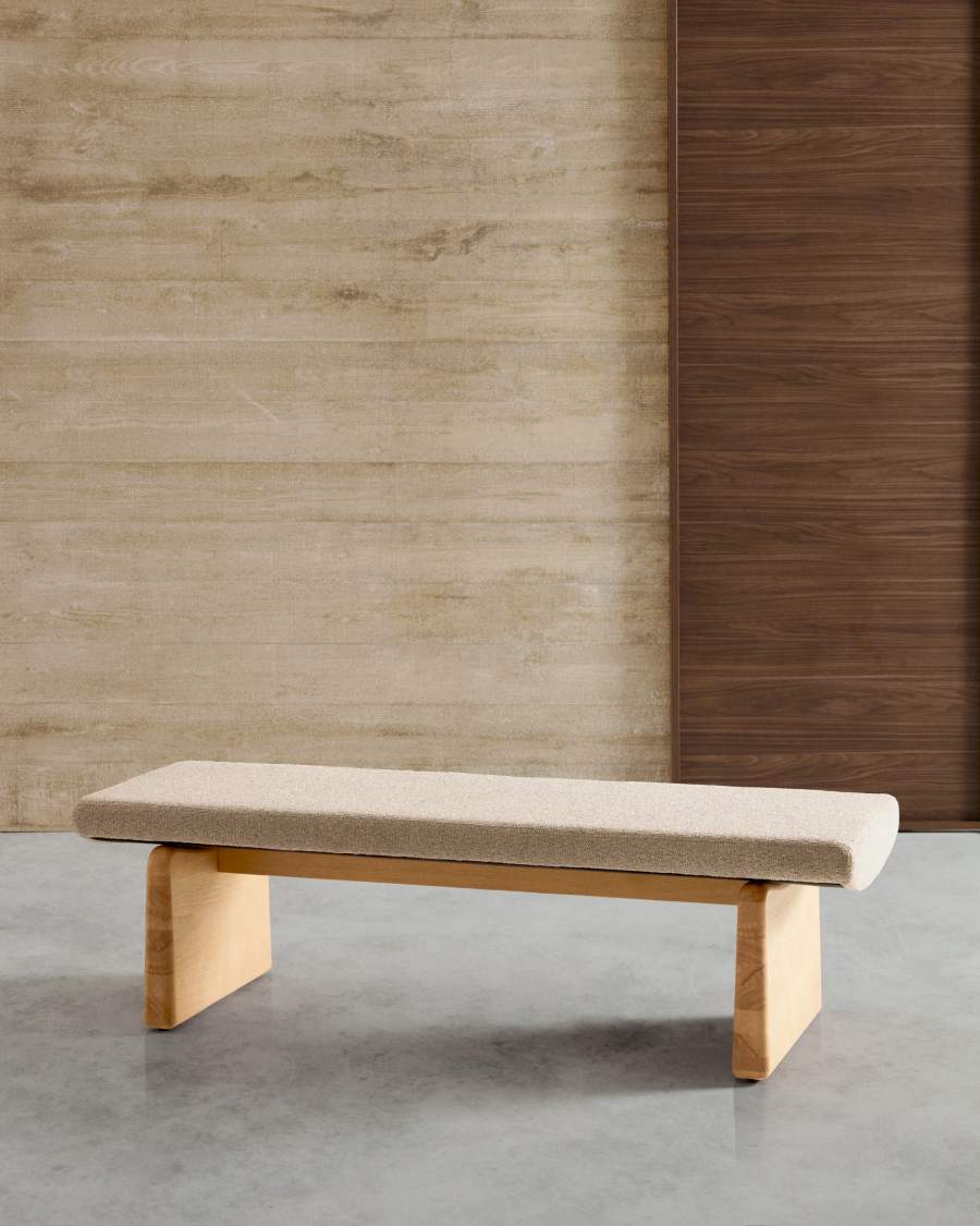 Polsterbank Japandi Beige Chenille Eschenholz Natur 150 cm