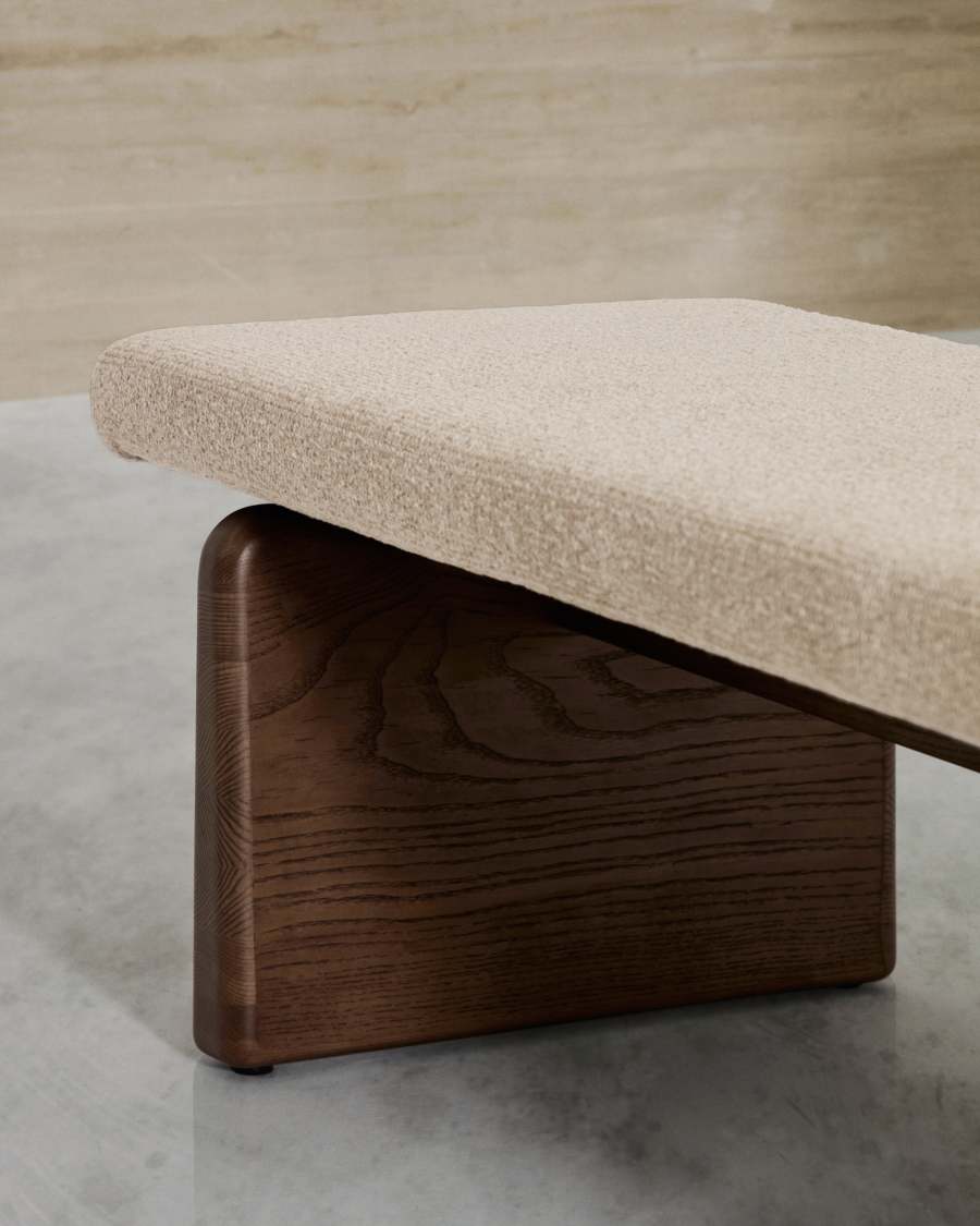 Japandi Polsterbank Beige Chenille Eschenholz Walnuss 150 cm