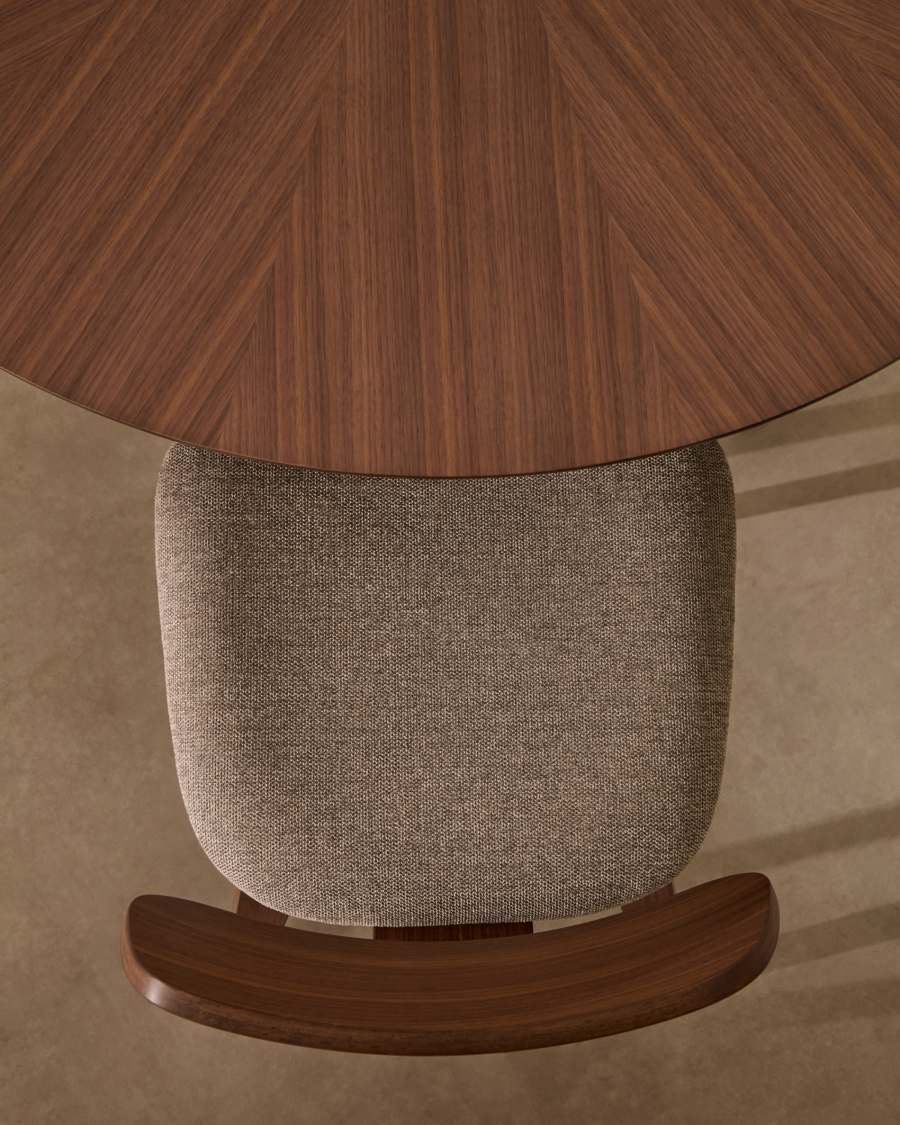 Japandi Stuhl Beige Chenille Nussbaumfurnier