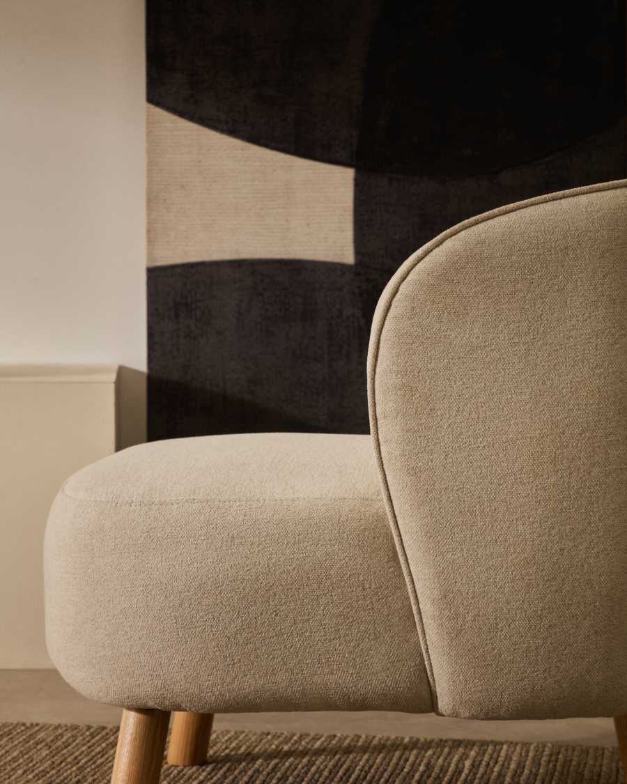 Sessel Japandi Beige Chenille Buchenholz Natur