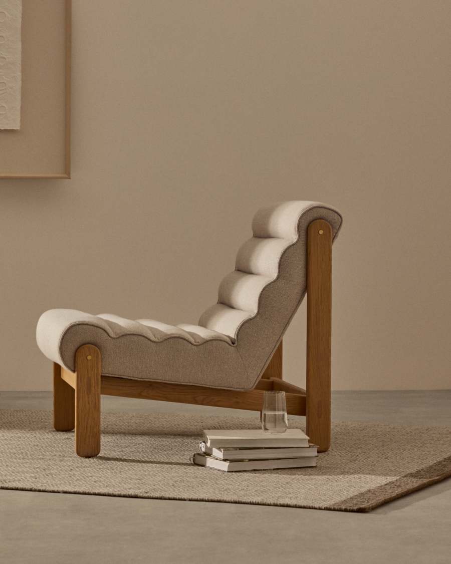 Sessel Japandi Beige Eichenholz Natur
