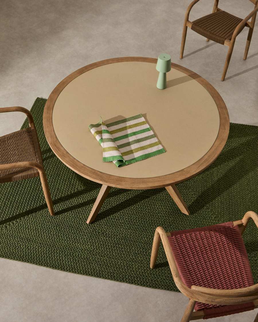 Runder Esstisch Japandi aus Polyzement & Akazienholz, 120 cm