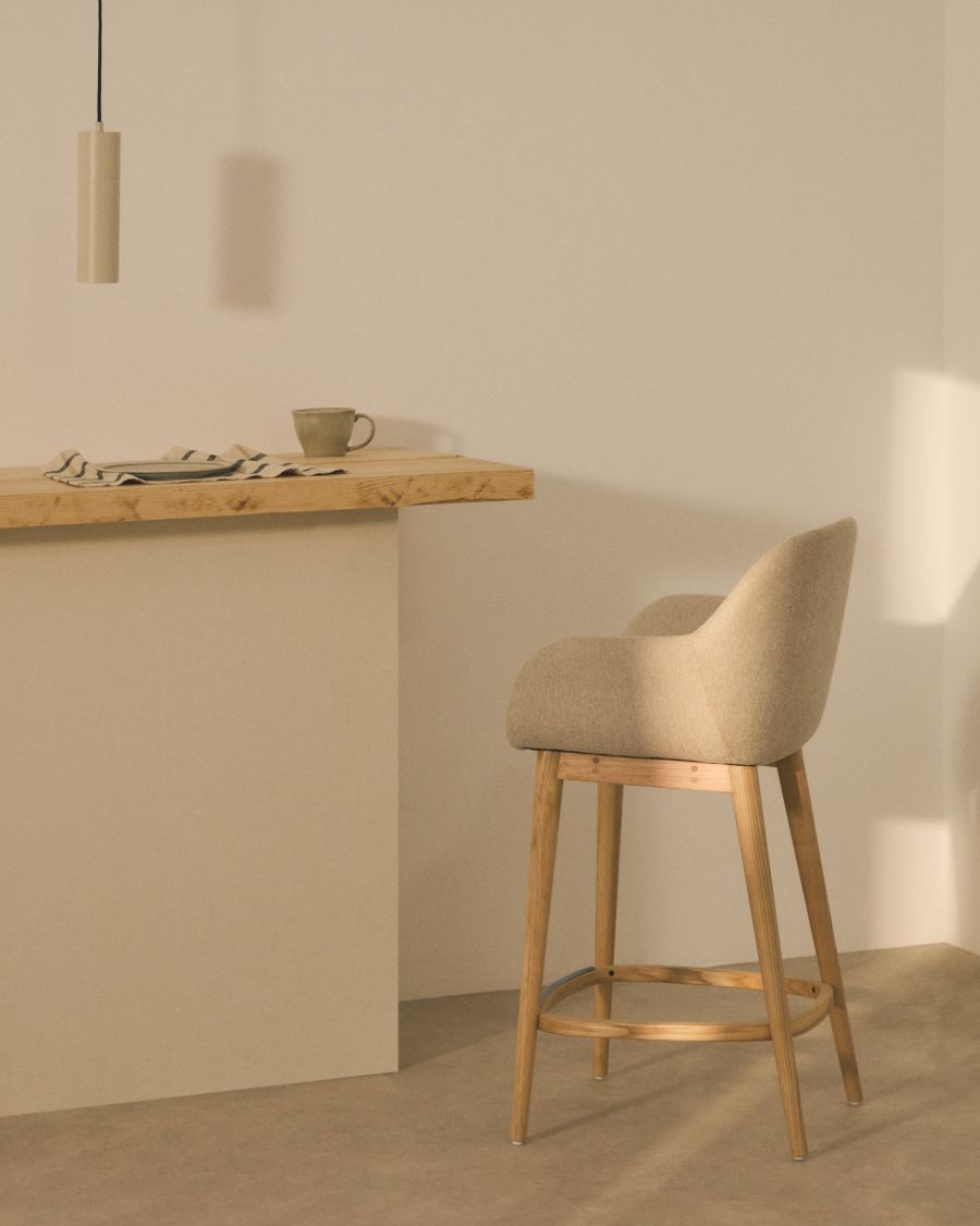 Hocker Japandi Beige Eschenholz Hell 65 cm