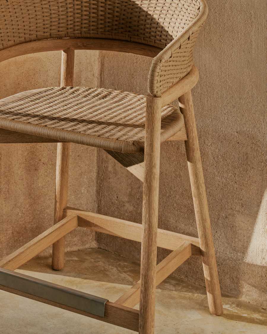 Japandi Hocker aus Akazienholz mit Beilem Seil, 65 cm