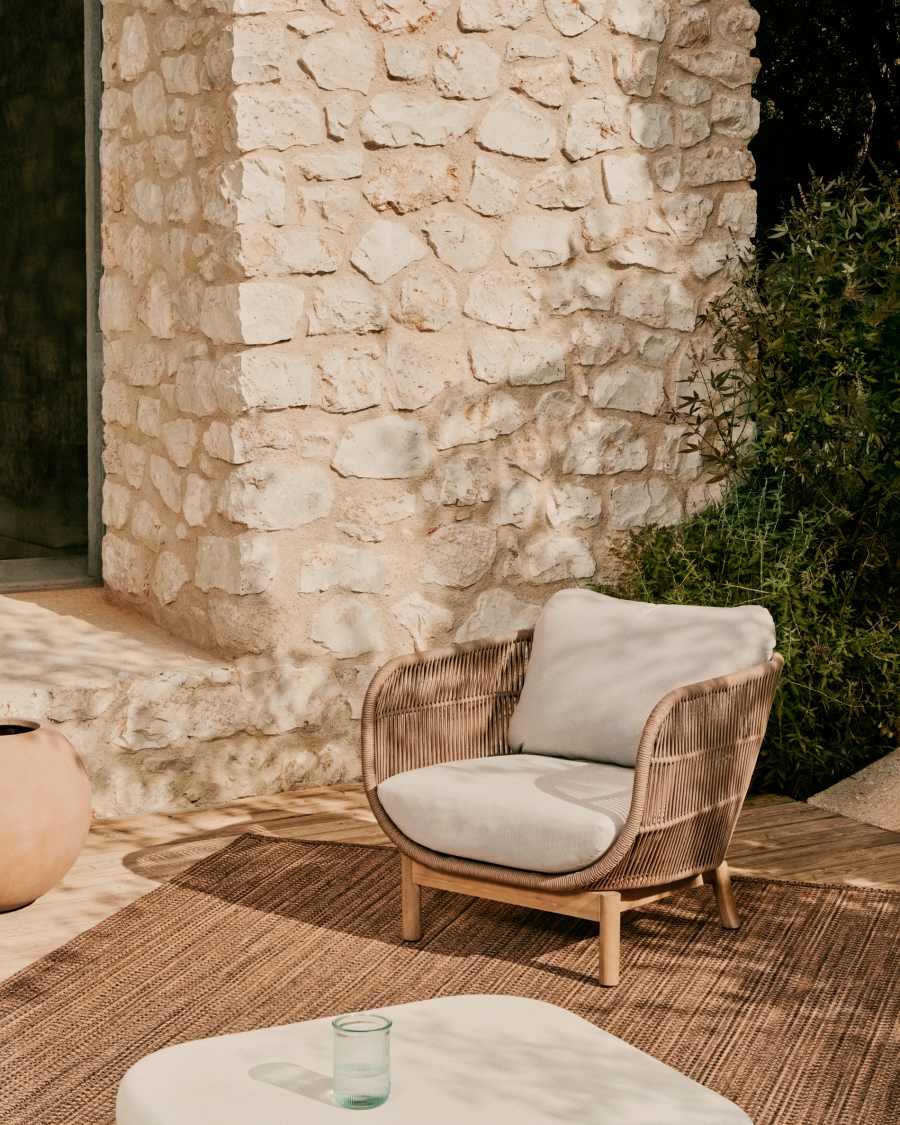 Sessel Japandi Beige Seil Akazienholz