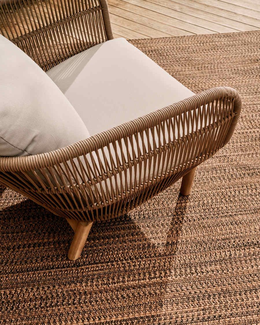 Sessel Japandi Beige Seil Akazienholz