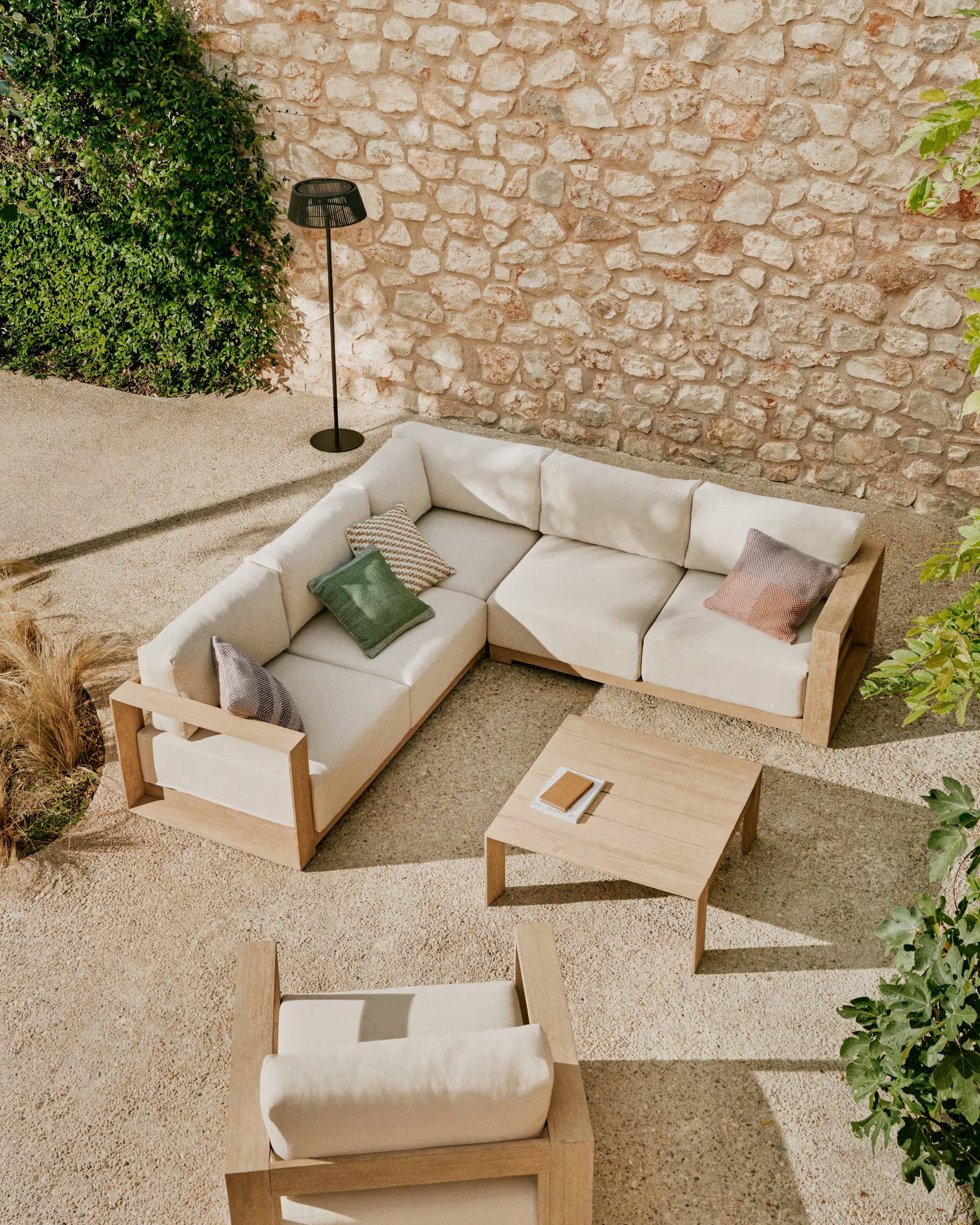 Ecksofa Japandi Akazienholz Hell 5-Sitzer