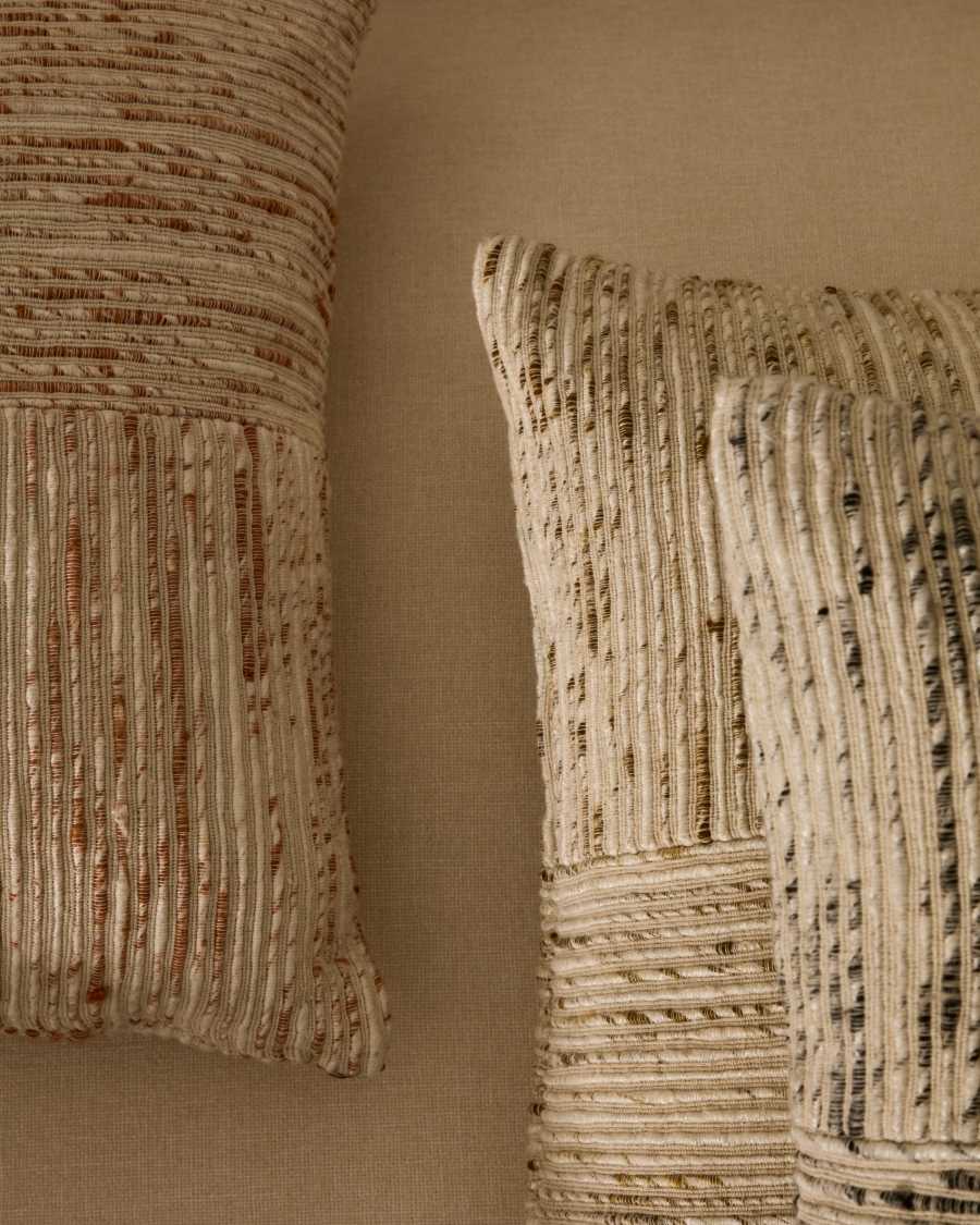 Kissenbezug Japandi Jacquard Beige Grün Kariert 45x45 cm