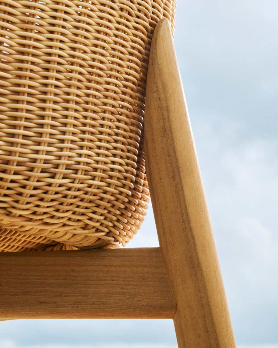Hocker Japandi Teakholz Rattan 75 cm