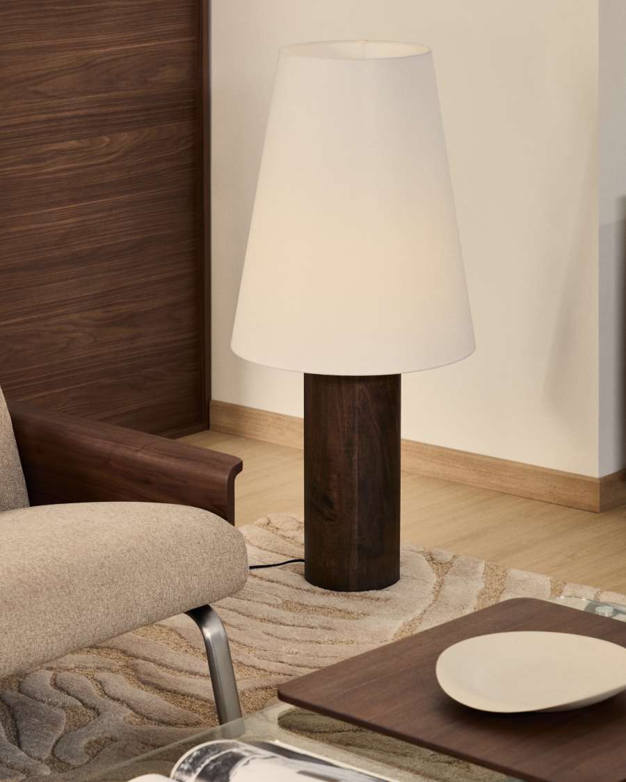 Stehlampe Japandi Gummibaumholz Dunkel
