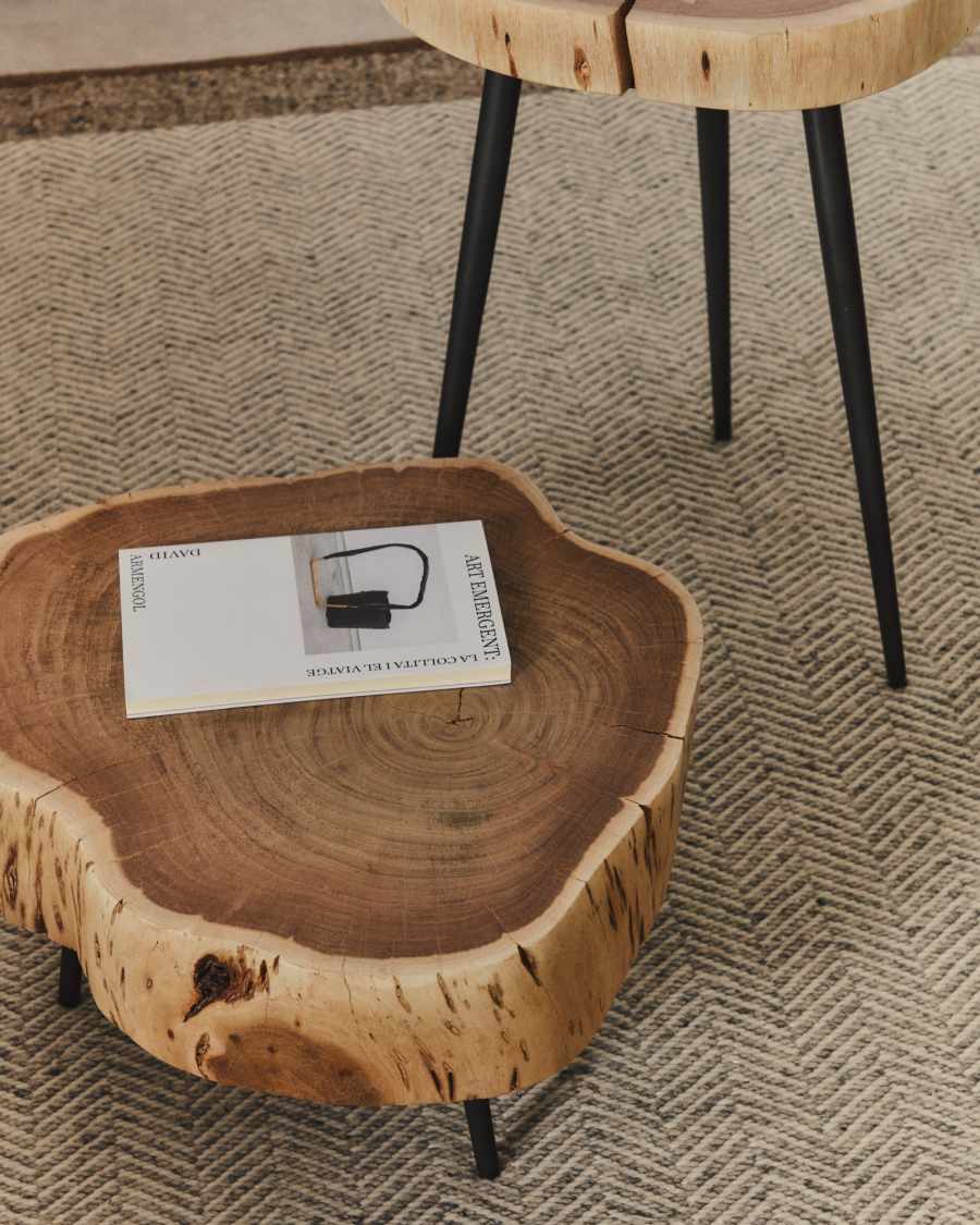 Couchtisch Japandi Akazienholz Gebleicht Stahl 49 cm