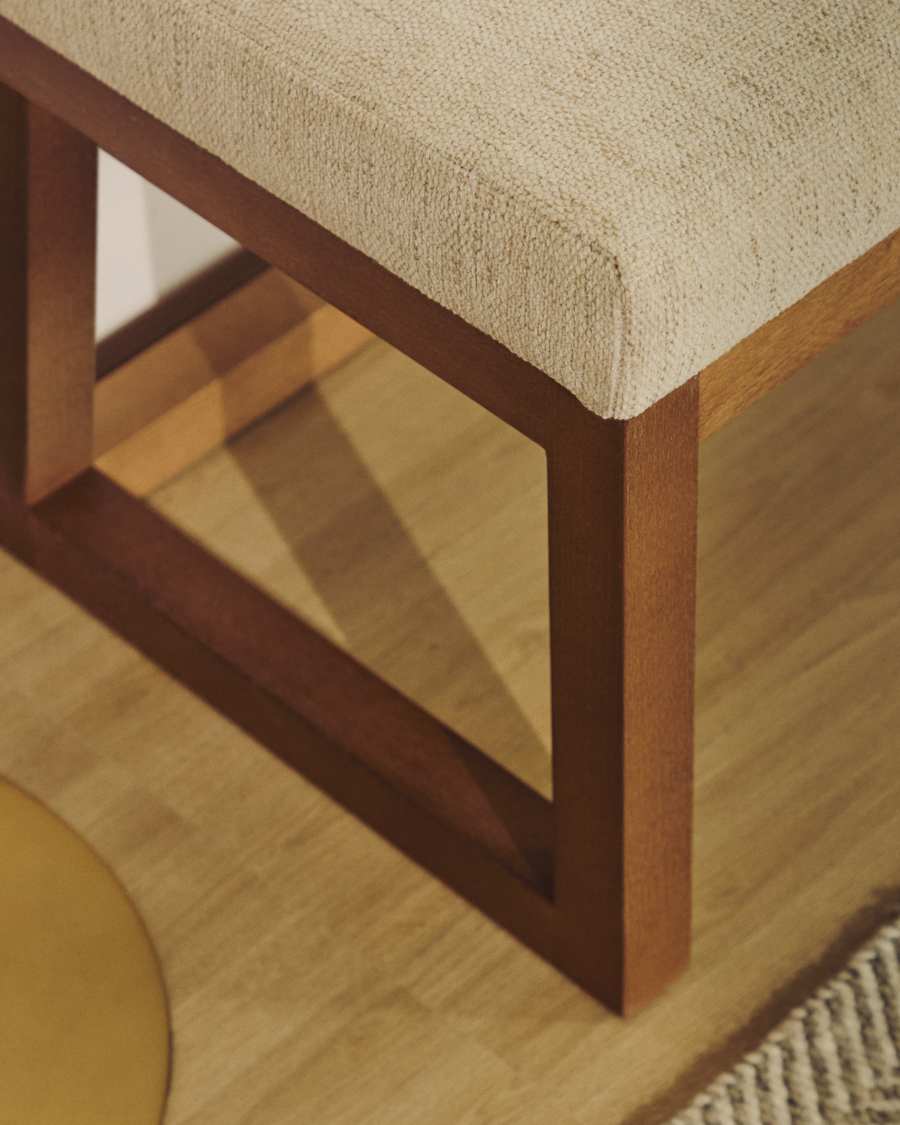 Sitzbank Japandi Beige Chenille Buchenholz Nussbaum