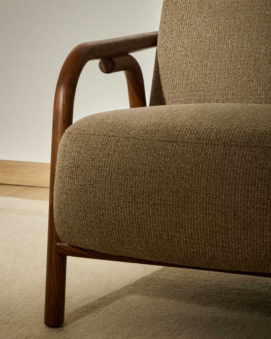 Sessel Japandi Taupe Chenille Eschenholz Nussbraun