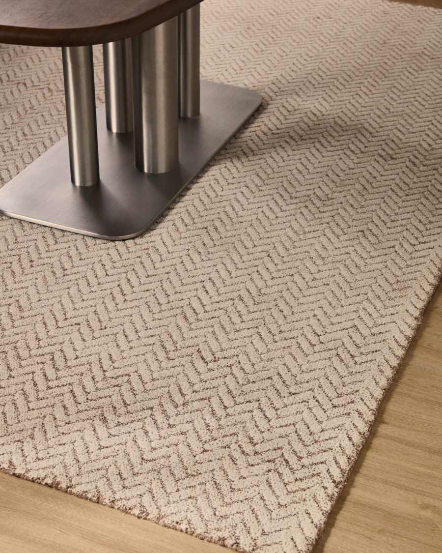Teppich Japandi Wolle Jacquard Beige 230x160 cm