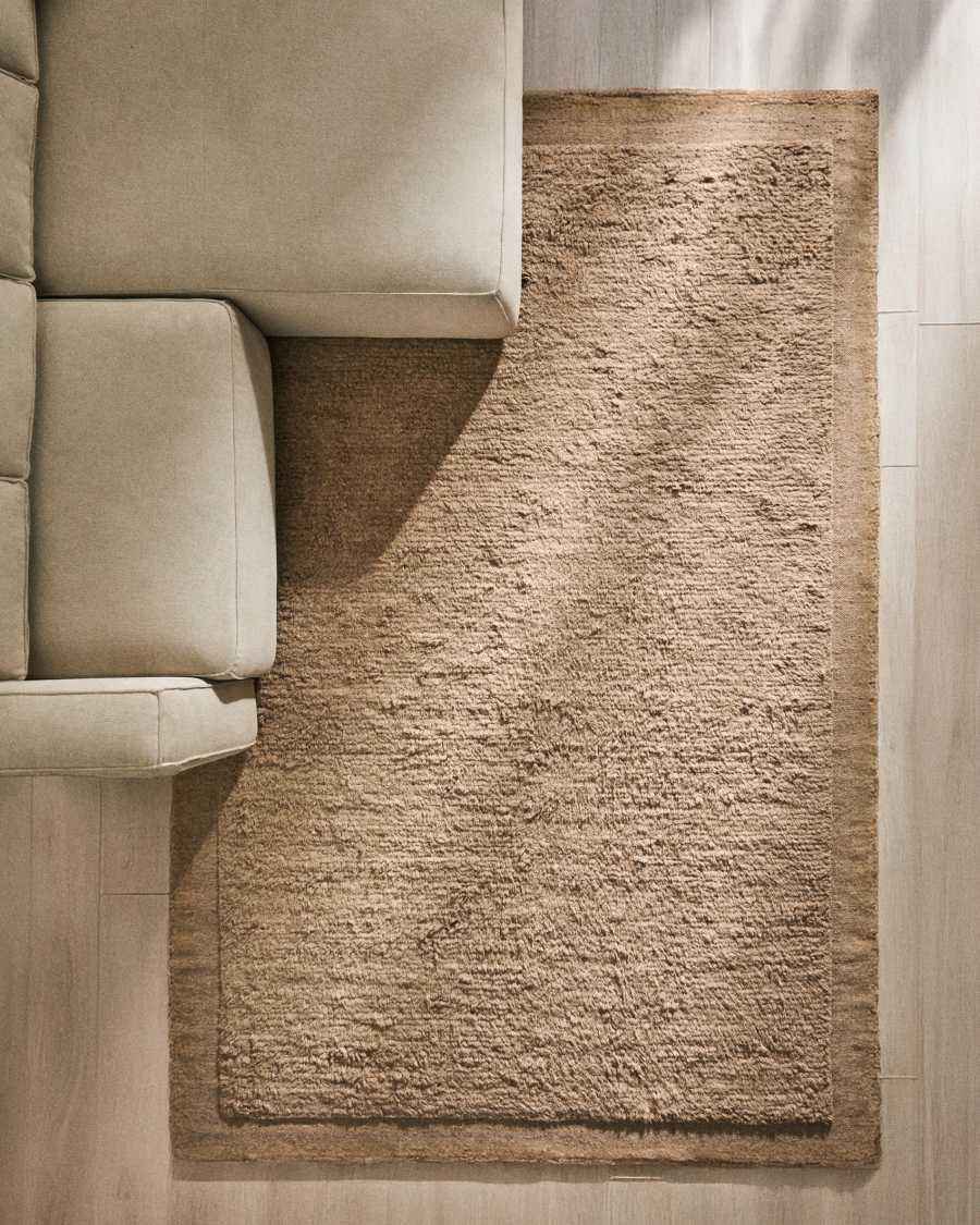 Teppich Japandi Wolle Beige 300 x 200 cm