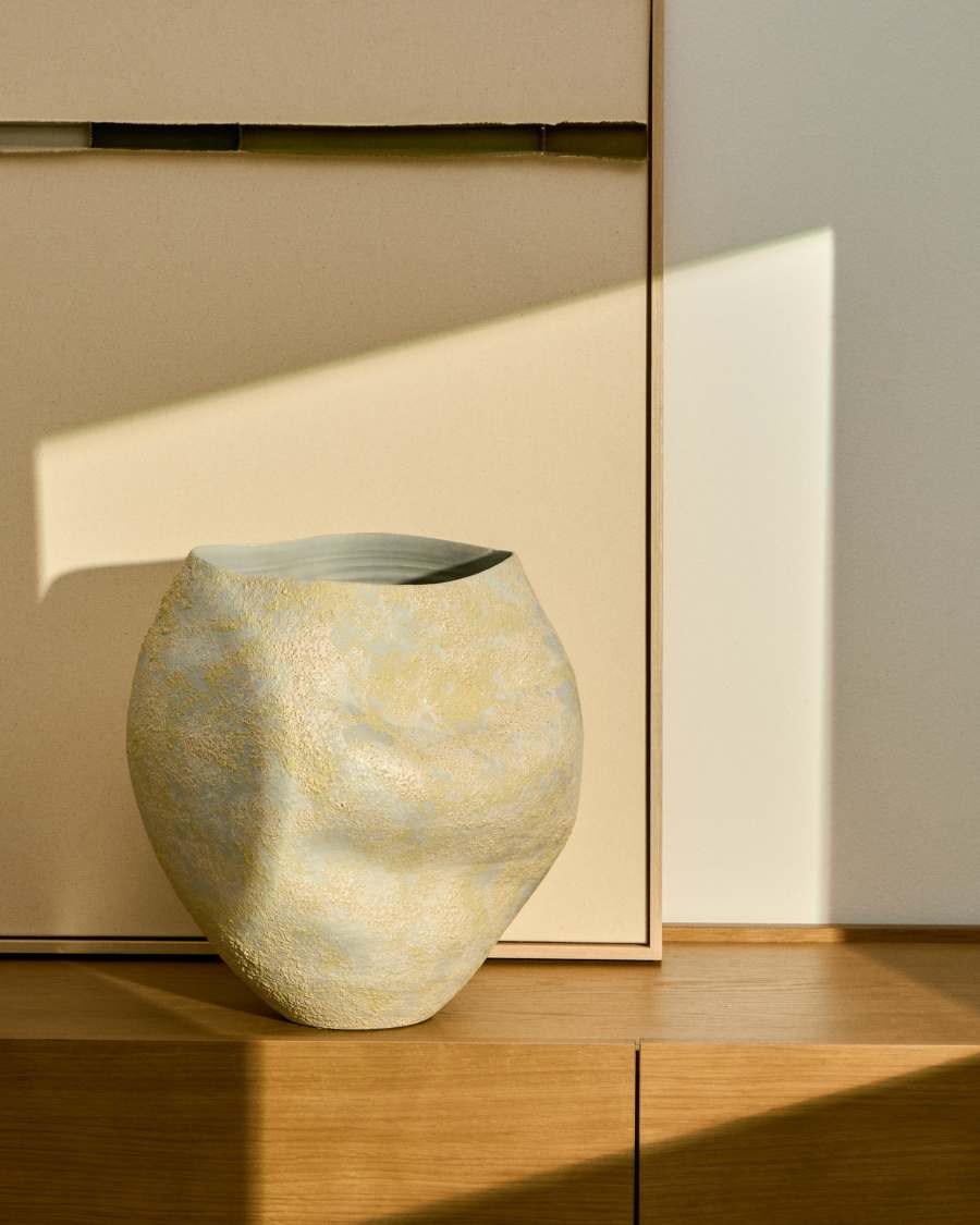 Japandi Vase Ecru Gelb Keramik 35 cm