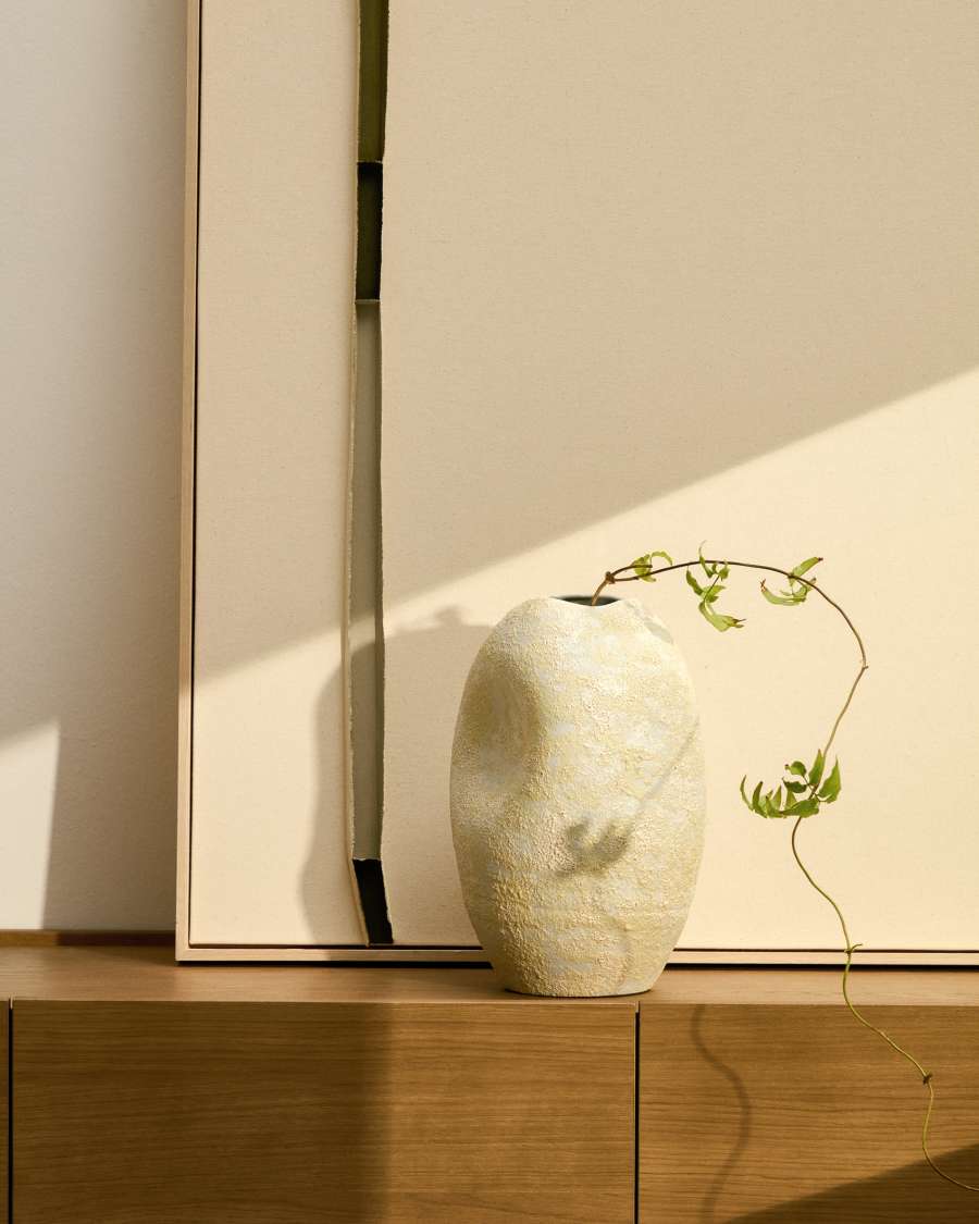 Japandi Vase Ecru Gelb Keramik 32 cm